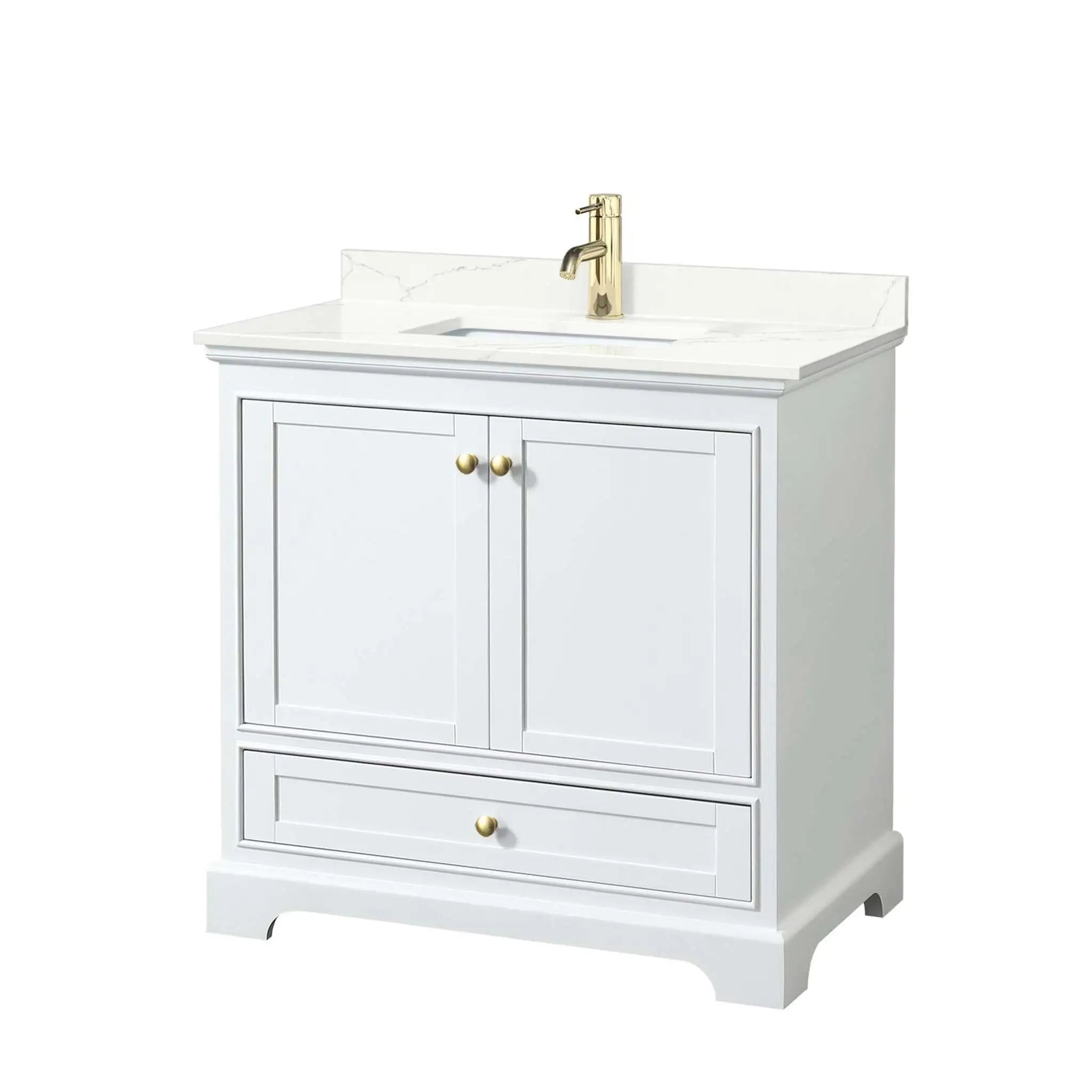 36" Deborah Single Bathroom Vanity in White with Brushed Gold Trim by Wyndham