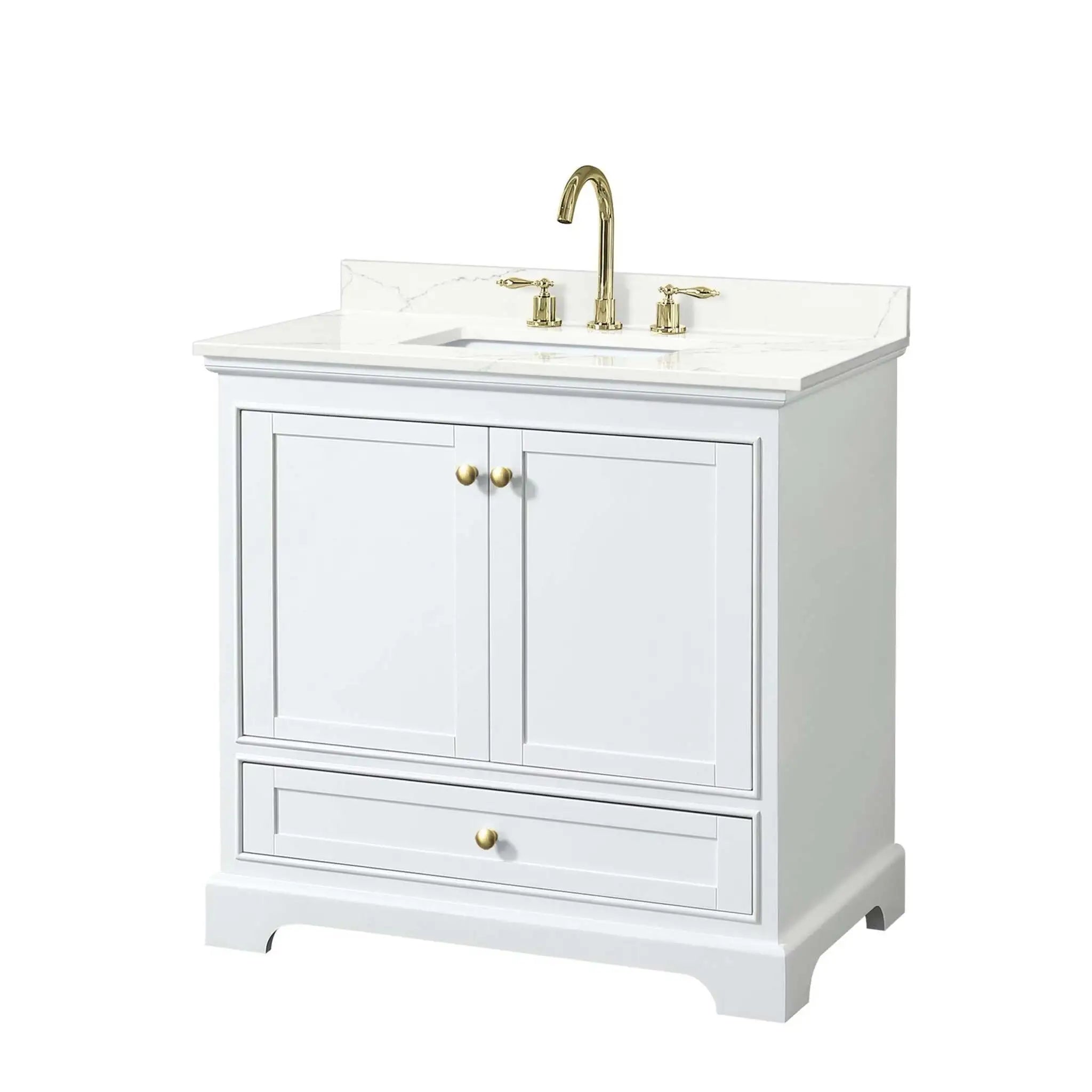 36" Deborah Single Bathroom Vanity in White with Brushed Gold Trim by Wyndham