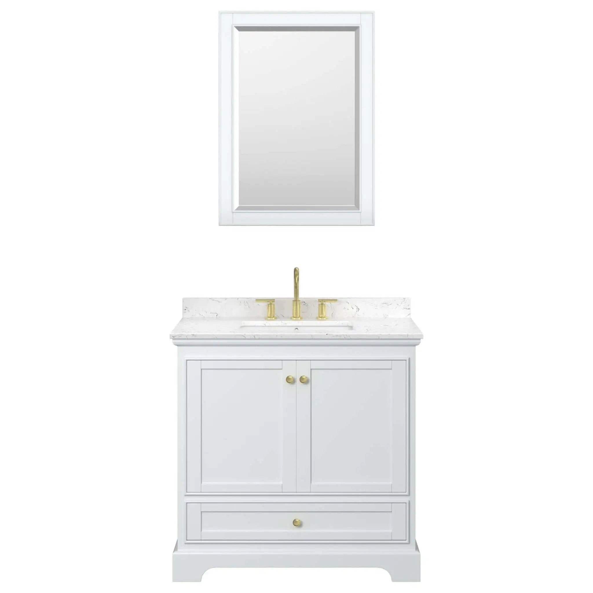 36" Deborah Single Bathroom Vanity in White with Brushed Gold Trim & Medicine Cabinet by Wyndham