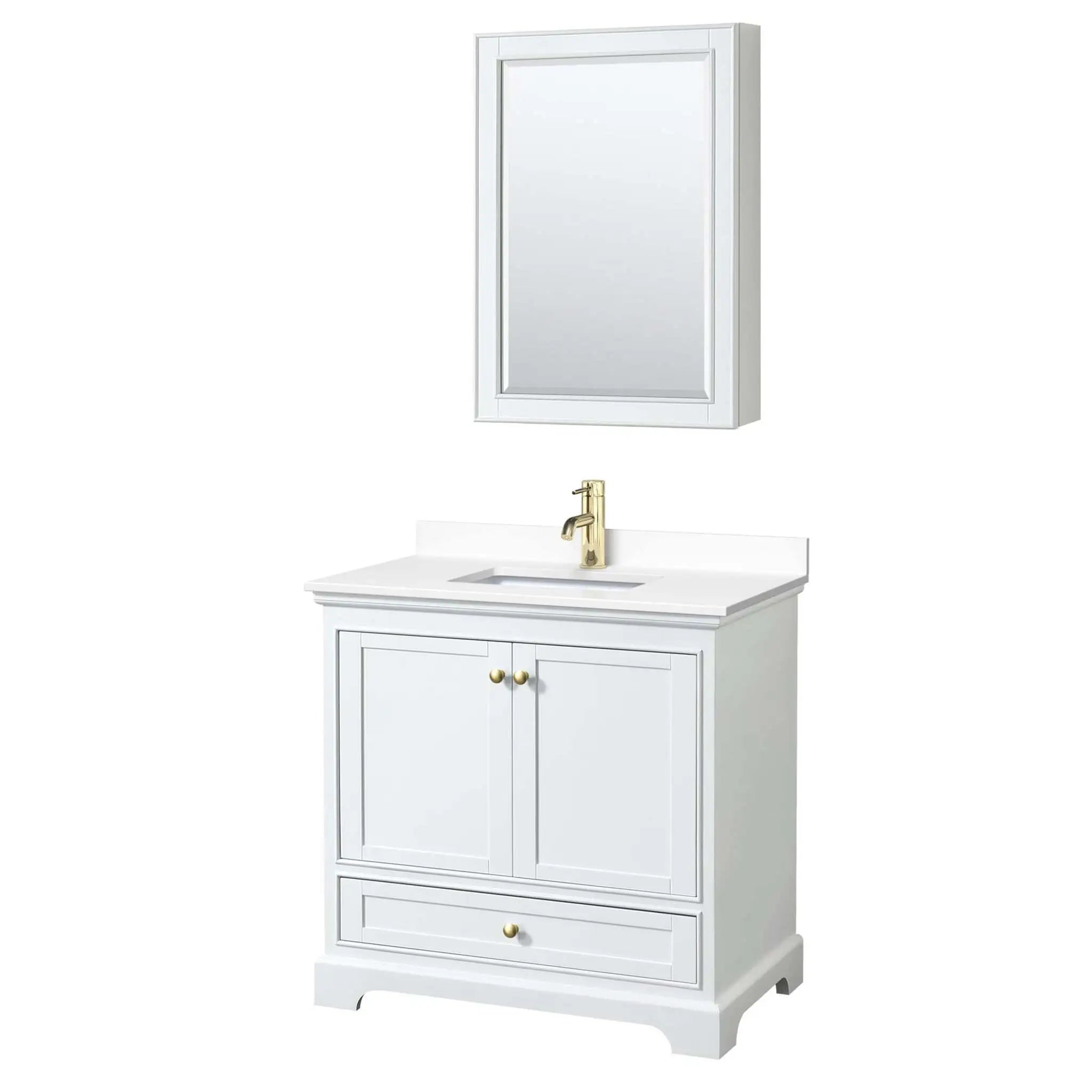 36" Deborah Single Bathroom Vanity in White with Brushed Gold Trim & Medicine Cabinet by Wyndham