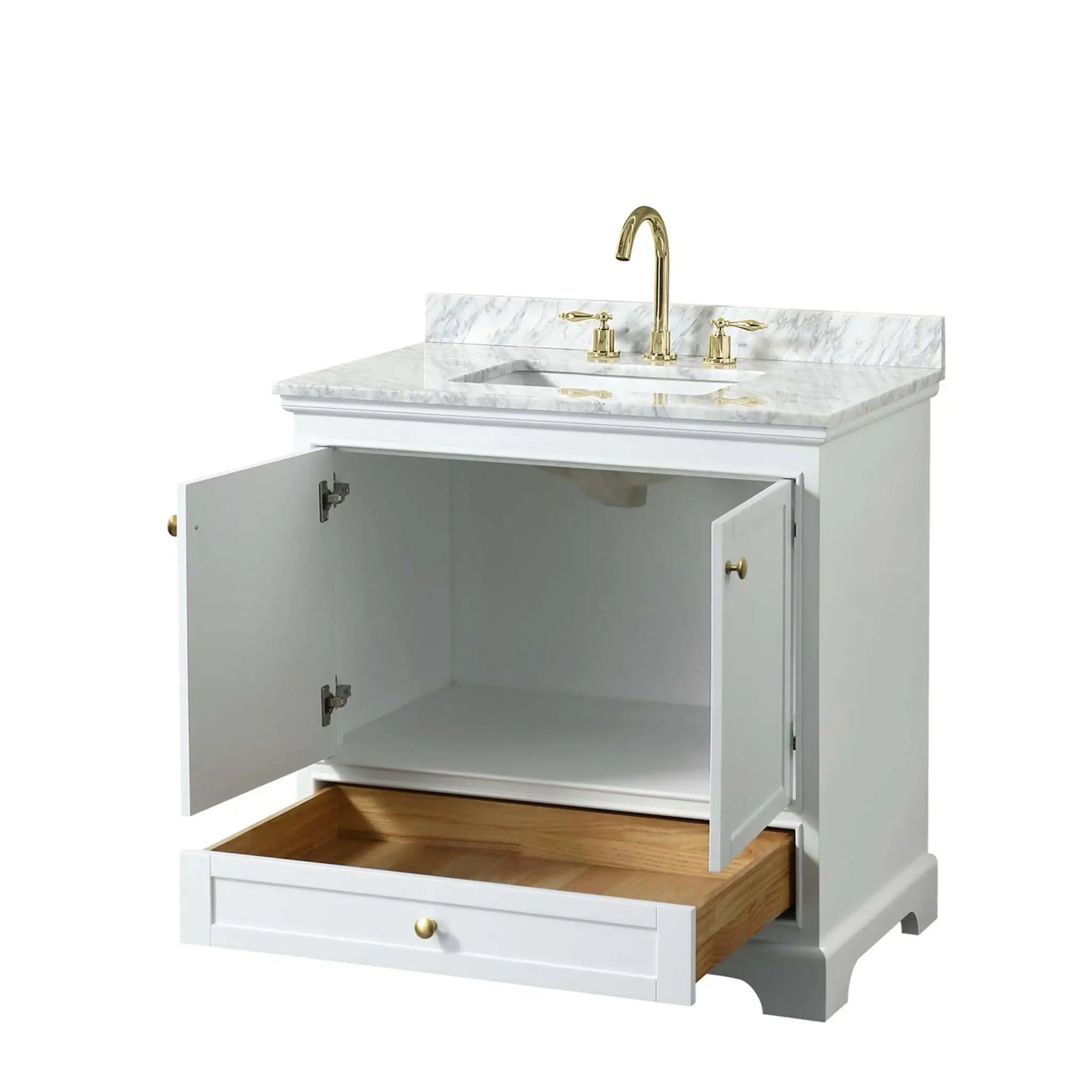36" Deborah Single Bathroom Vanity in White with Brushed Gold Trim by Wyndham