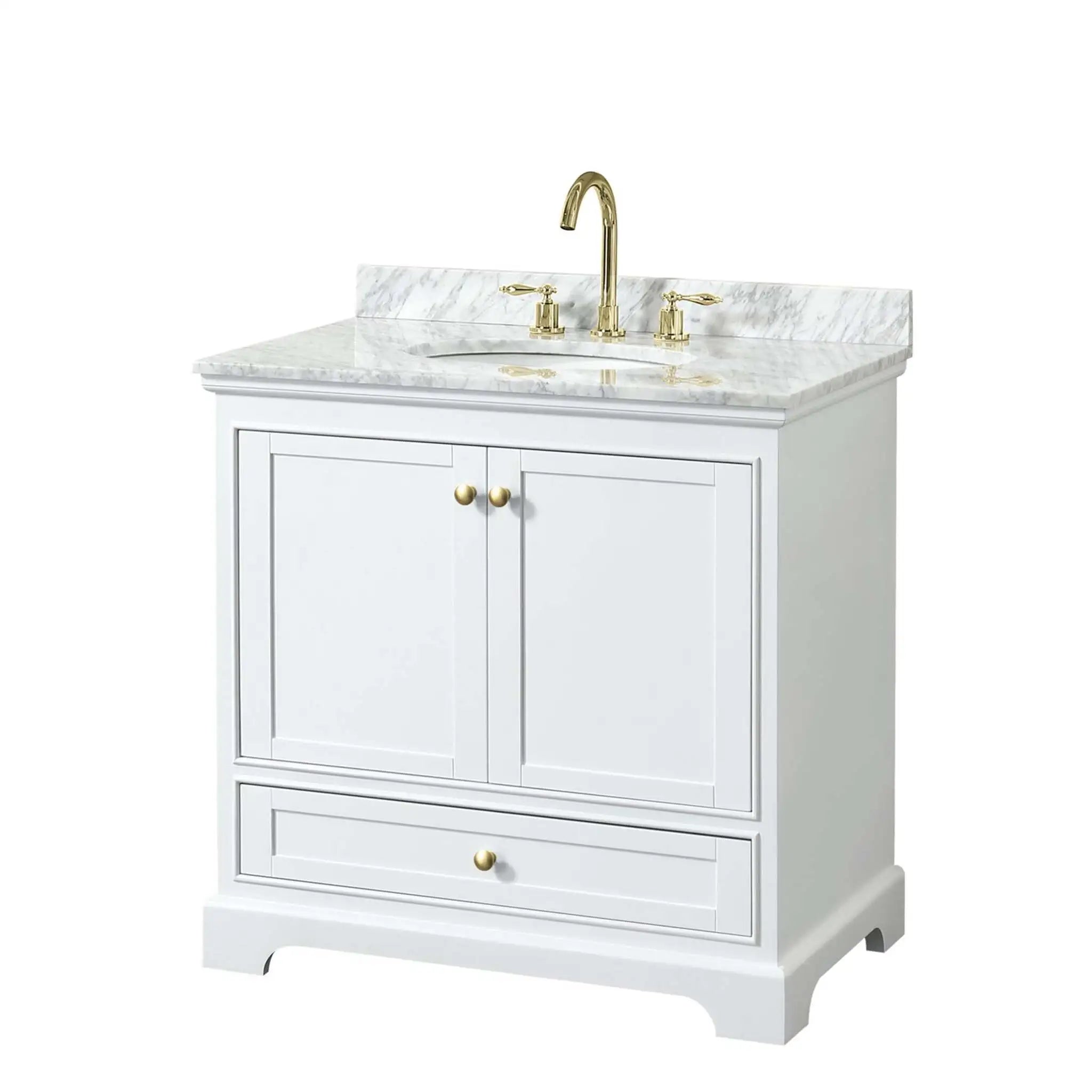 36" Deborah Single Bathroom Vanity in White with Brushed Gold Trim by Wyndham