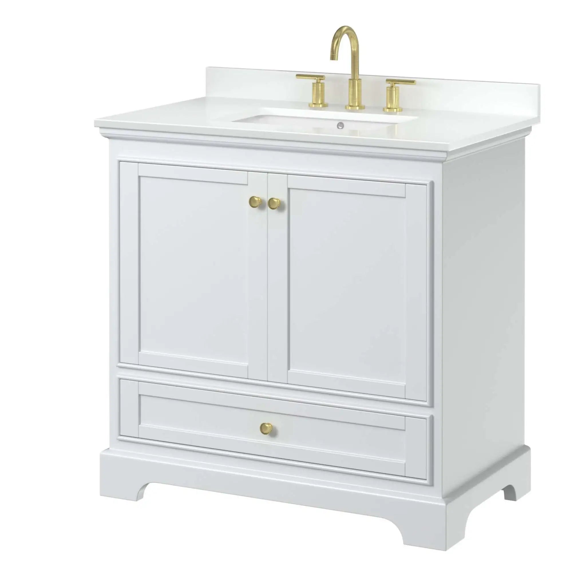 36" Deborah Single Bathroom Vanity in White with Brushed Gold Trim by Wyndham