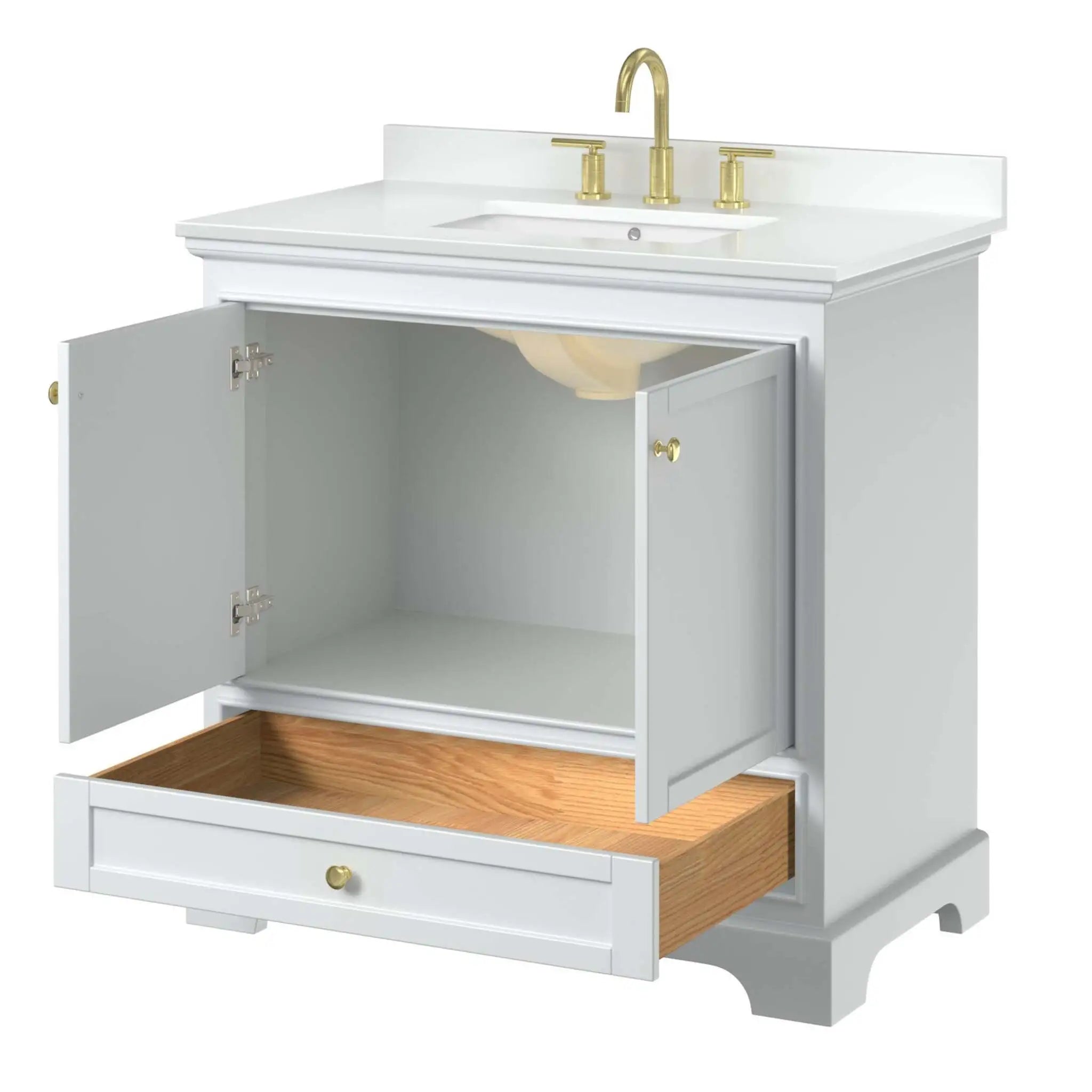 36" Deborah Single Bathroom Vanity in White with Brushed Gold Trim by Wyndham