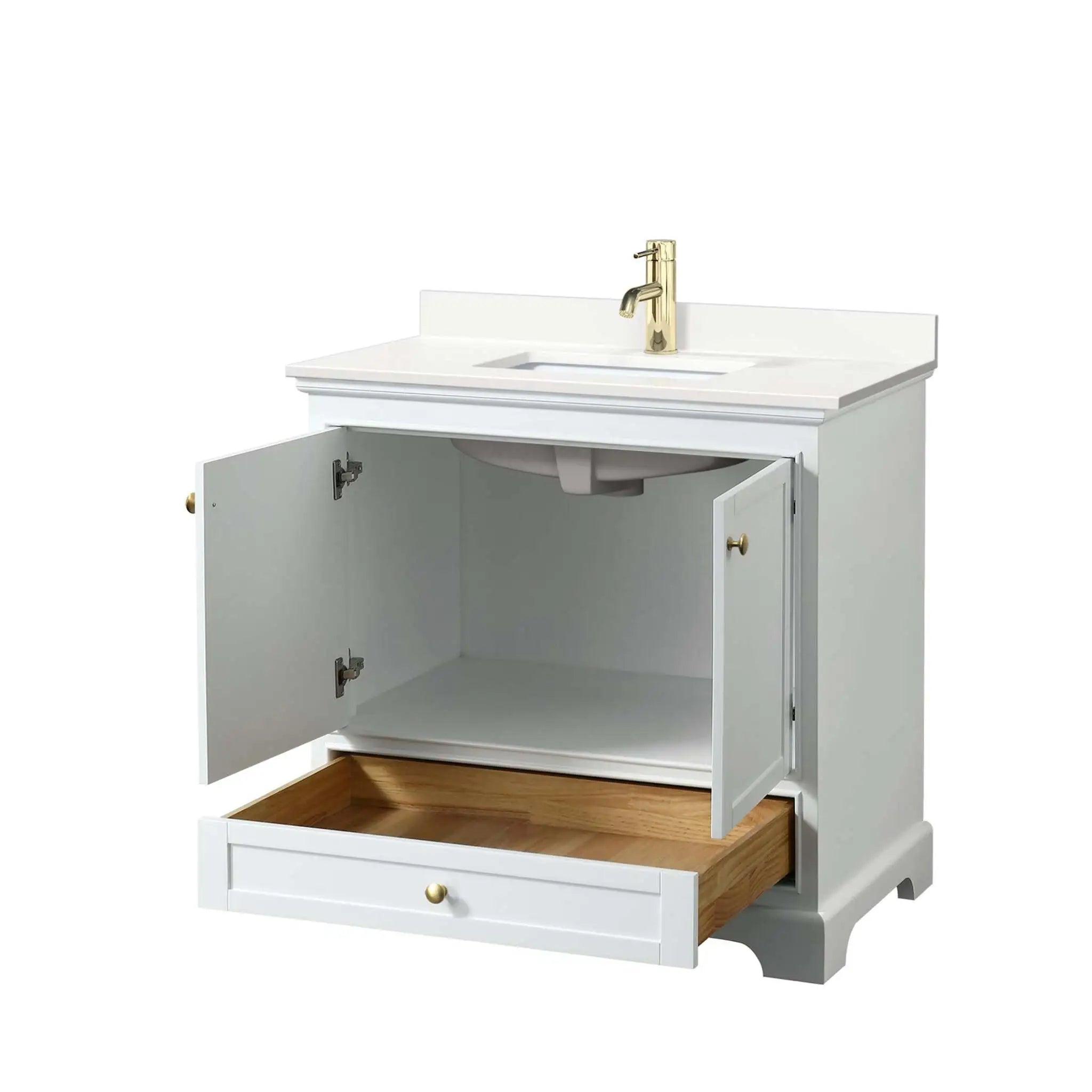 36" Deborah Single Bathroom Vanity in White with Brushed Gold Trim by Wyndham