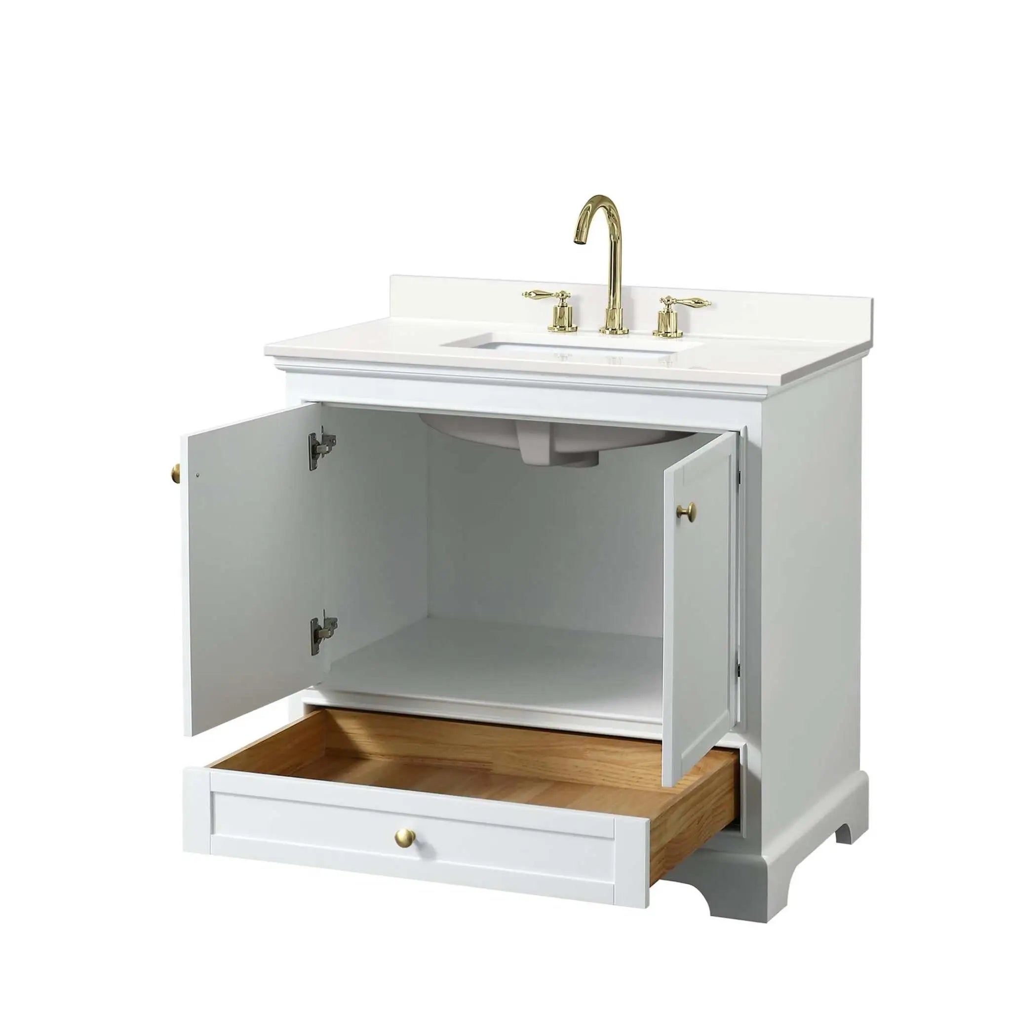 36" Deborah Single Bathroom Vanity in White with Brushed Gold Trim by Wyndham