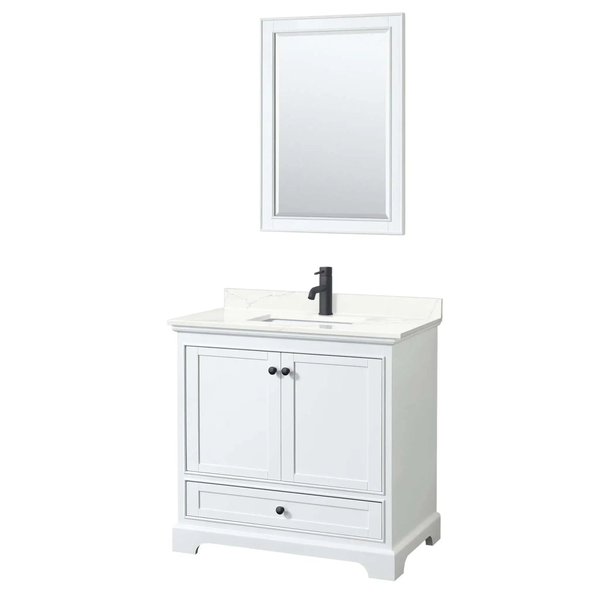 36" Deborah Single Bathroom Vanity in White with Matte Black Trim & 24" Mirror by Wyndham