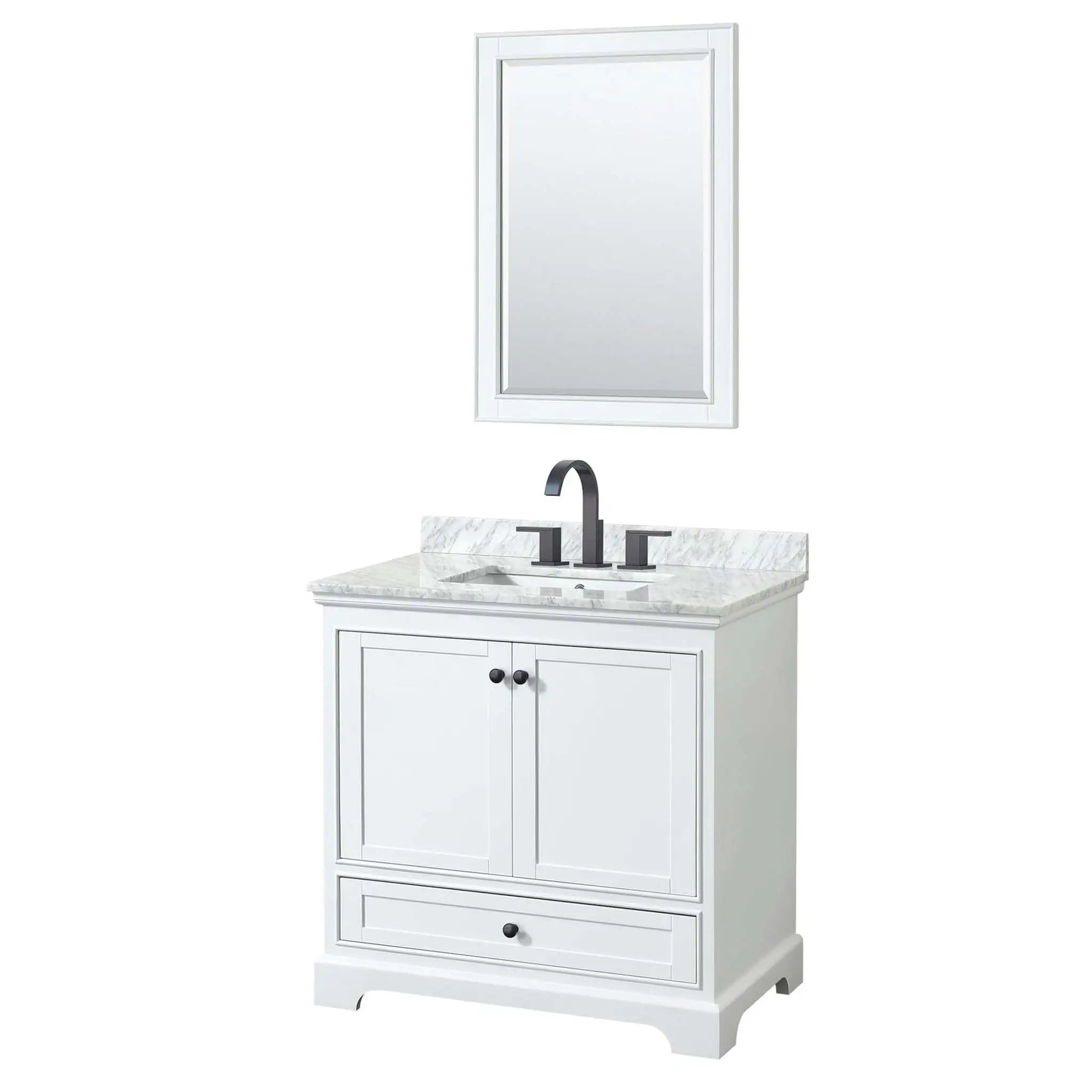 36" Deborah Single Bathroom Vanity in White with Matte Black Trim & 24" Mirror by Wyndham