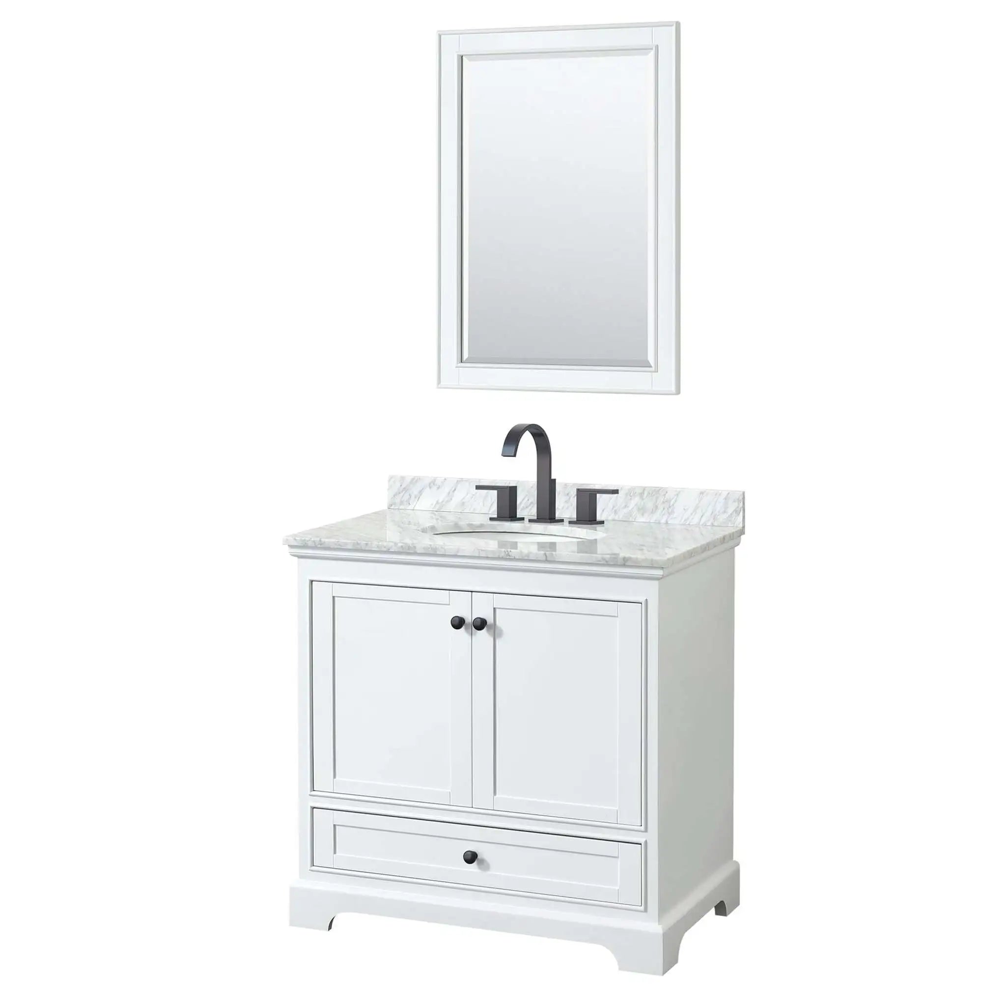 36" Deborah Single Bathroom Vanity in White with Matte Black Trim & 24" Mirror by Wyndham
