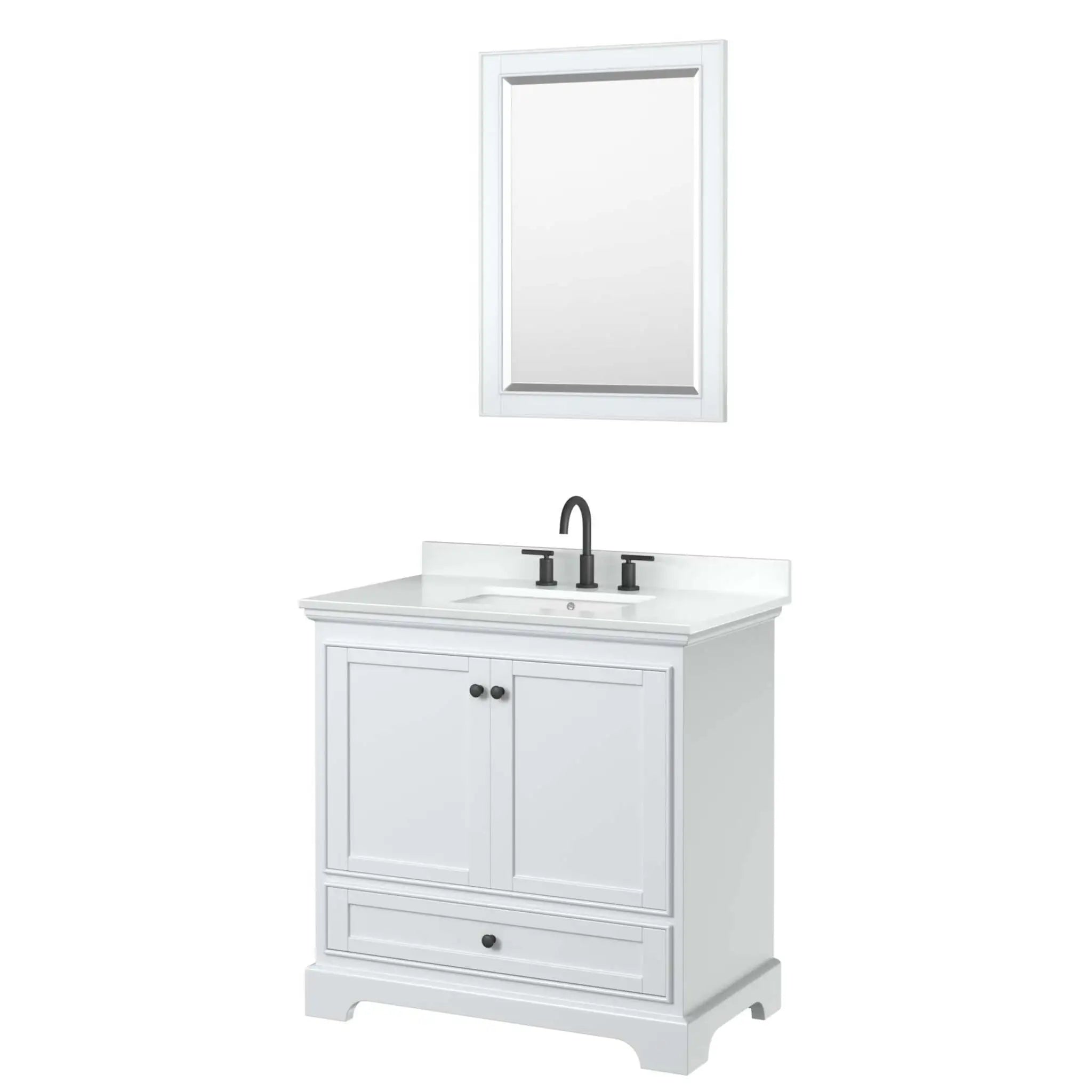 36" Deborah Single Bathroom Vanity in White with Matte Black Trim & 24" Mirror by Wyndham