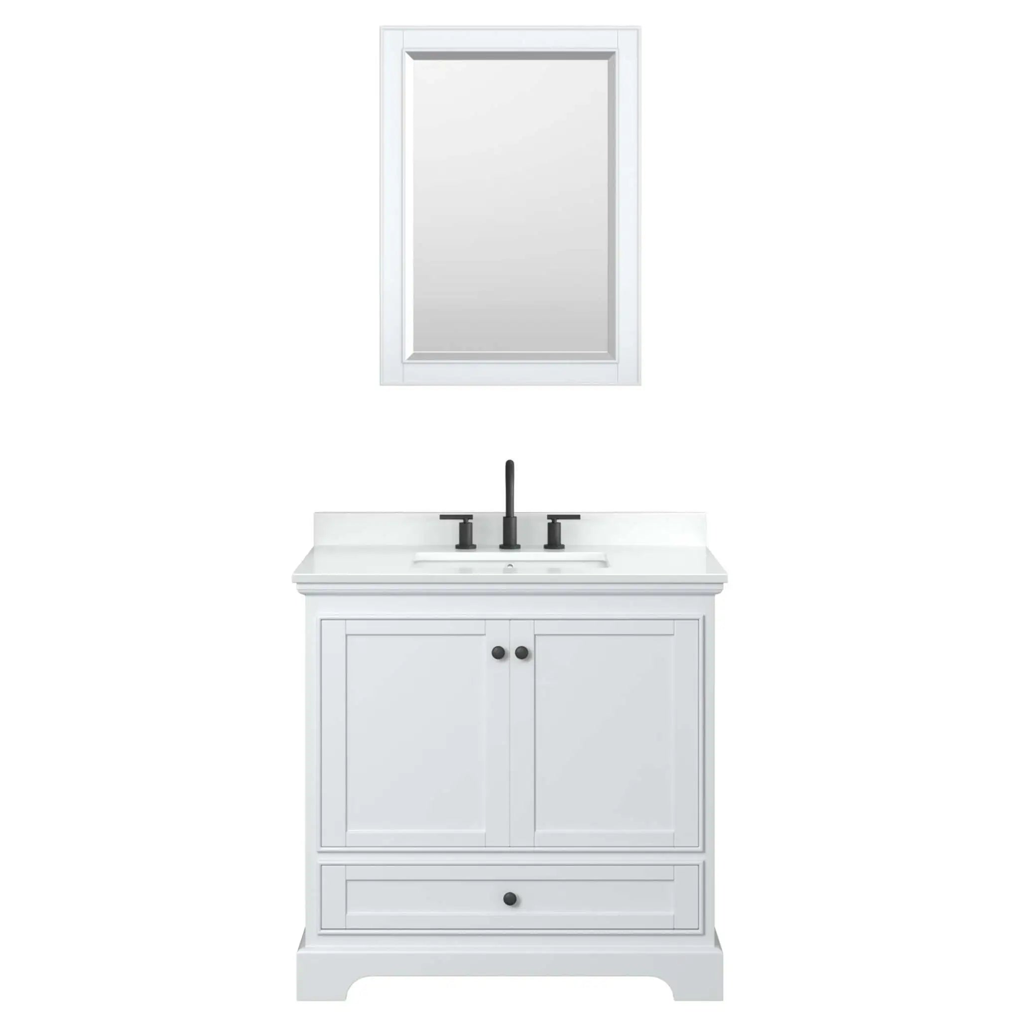 36" Deborah Single Bathroom Vanity in White with Matte Black Trim & 24" Mirror by Wyndham