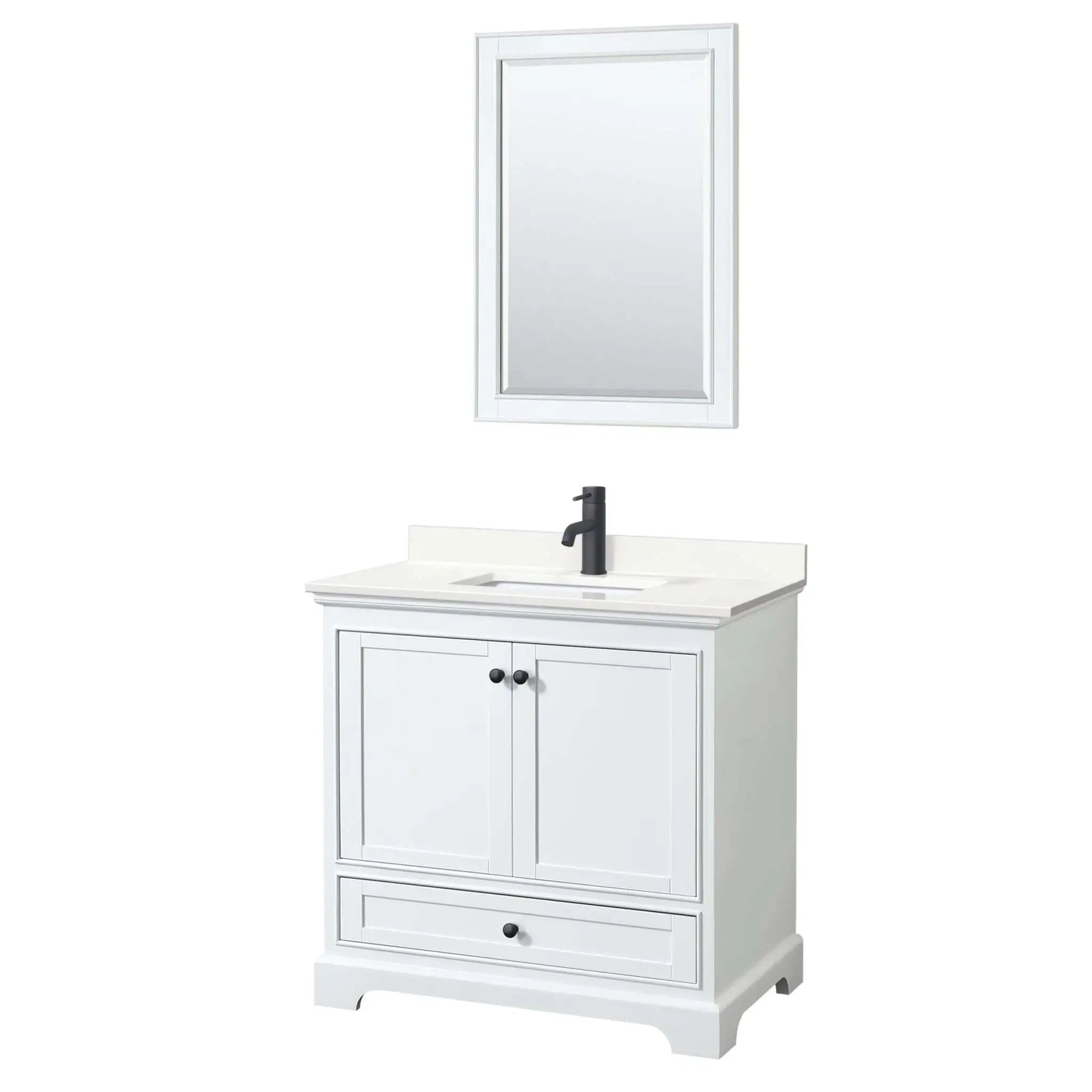 36" Deborah Single Bathroom Vanity in White with Matte Black Trim & 24" Mirror by Wyndham