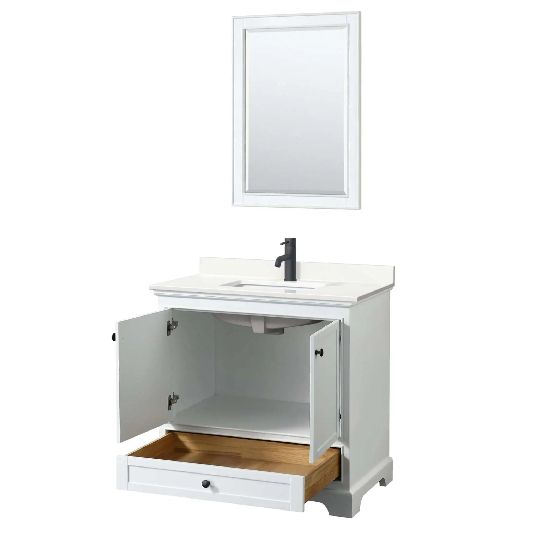 36" Deborah Single Bathroom Vanity in White with Matte Black Trim & 24" Mirror by Wyndham