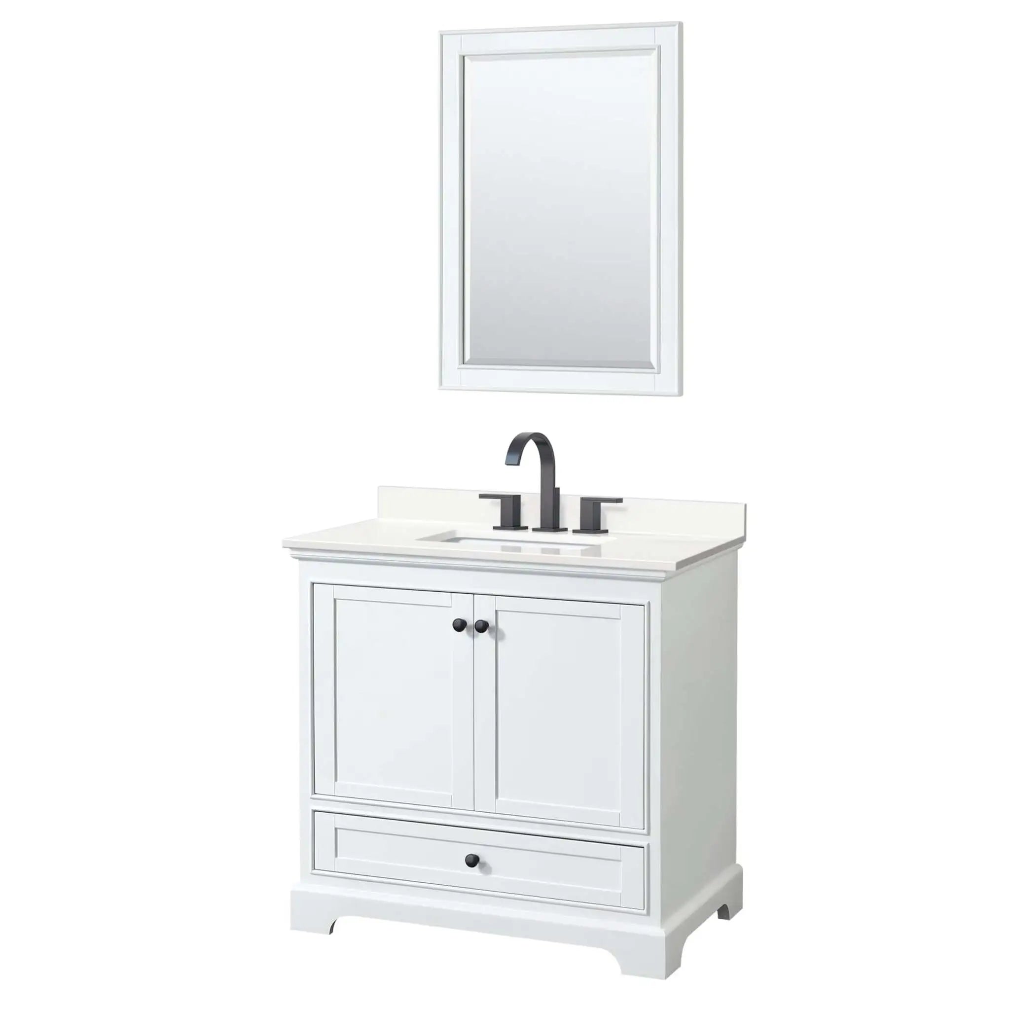36" Deborah Single Bathroom Vanity in White with Matte Black Trim & 24" Mirror by Wyndham
