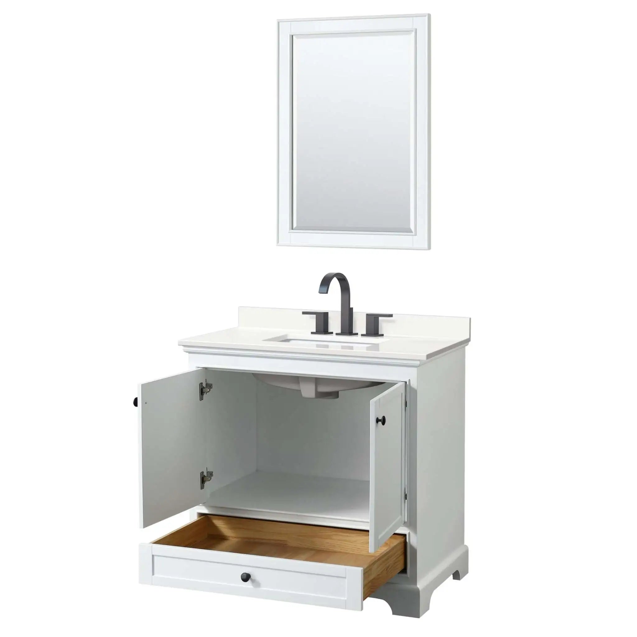 36" Deborah Single Bathroom Vanity in White with Matte Black Trim & 24" Mirror by Wyndham
