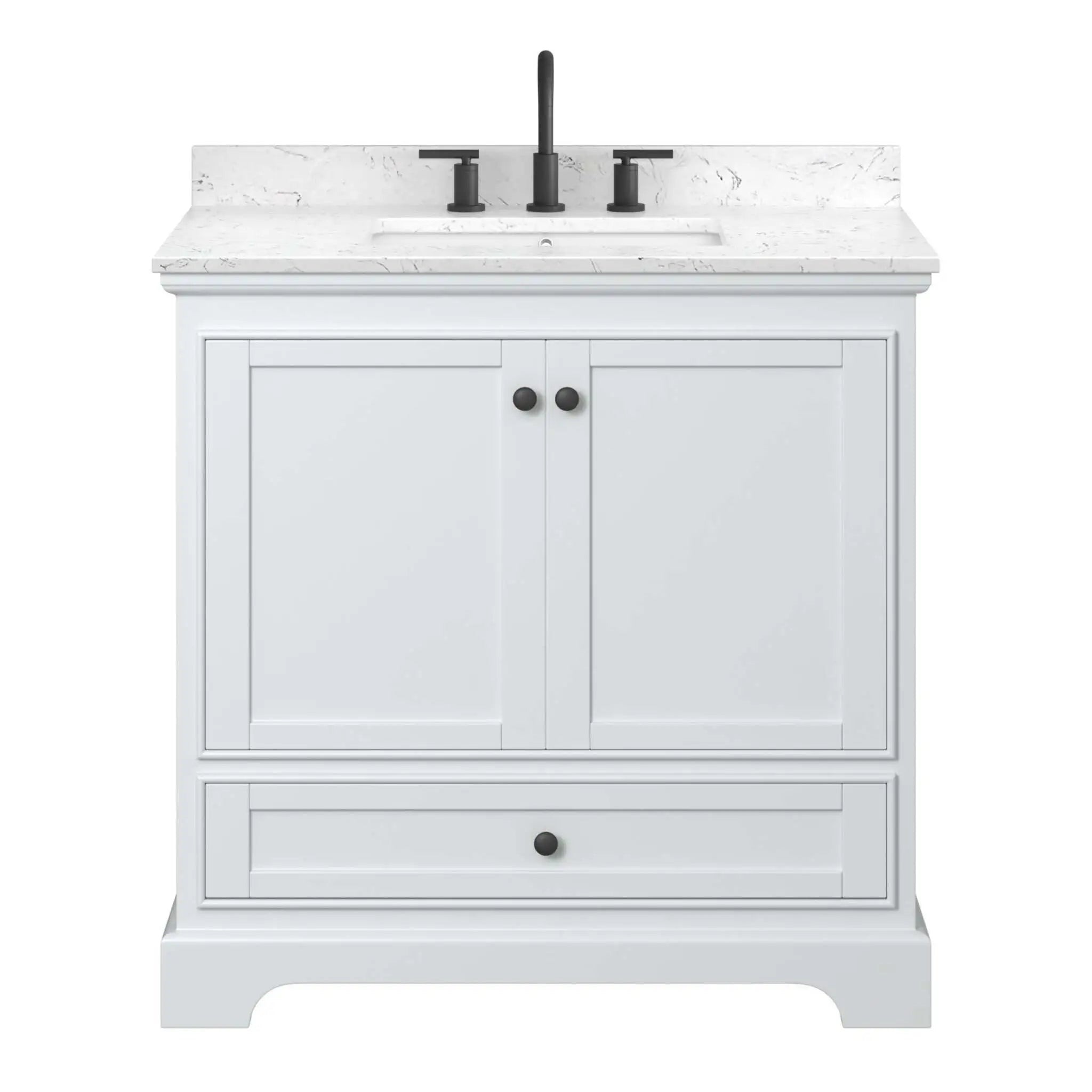 36" Deborah Single Bathroom Vanity in White with Matte Black Trim by Wyndham