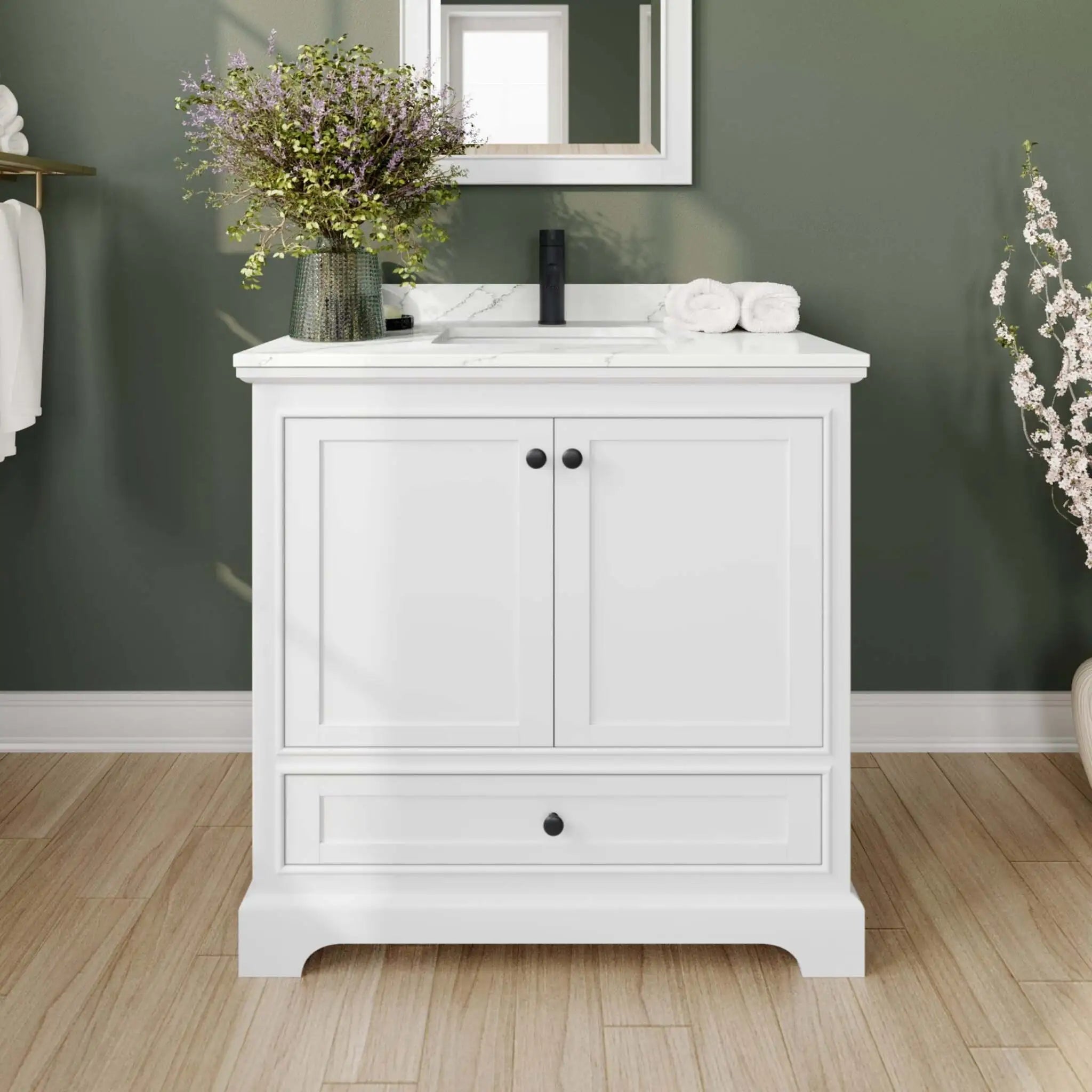36" Deborah Single Bathroom Vanity in White with Matte Black Trim by Wyndham