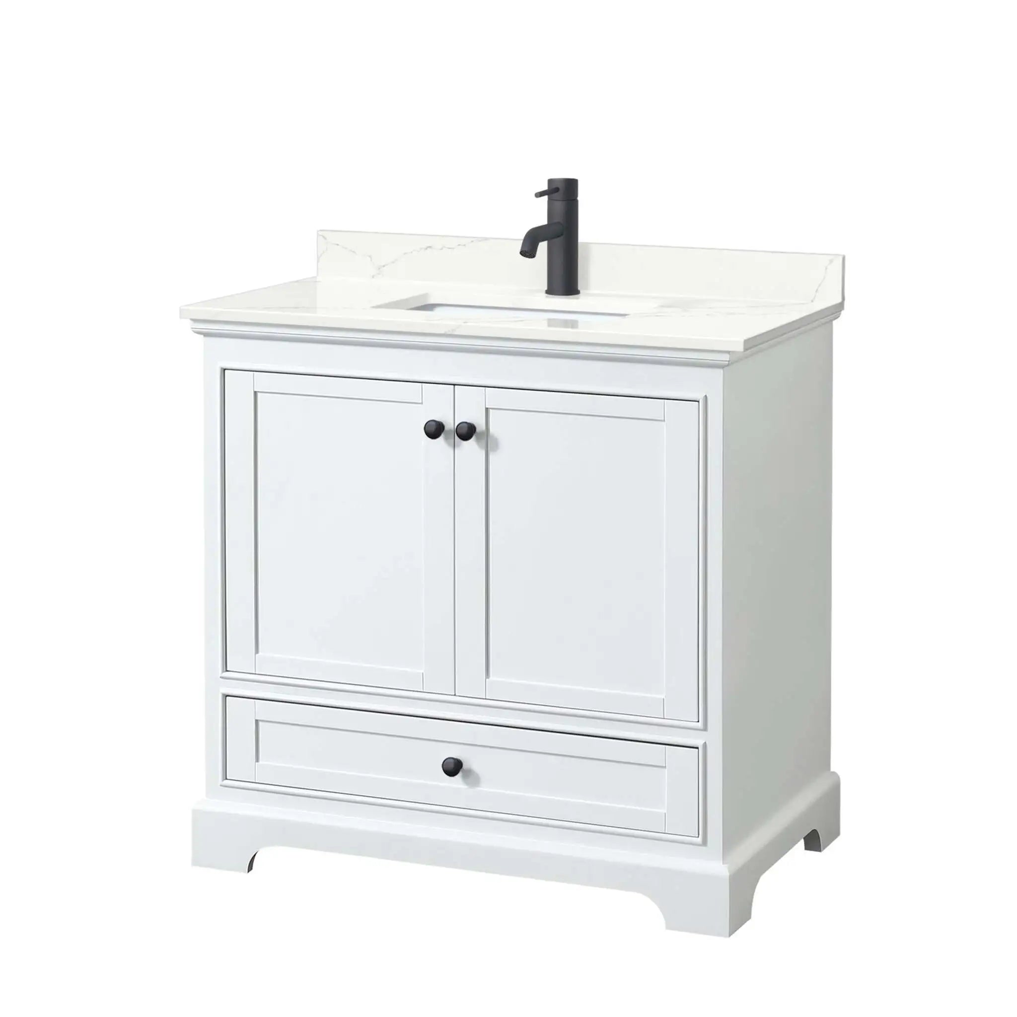 36" Deborah Single Bathroom Vanity in White with Matte Black Trim by Wyndham