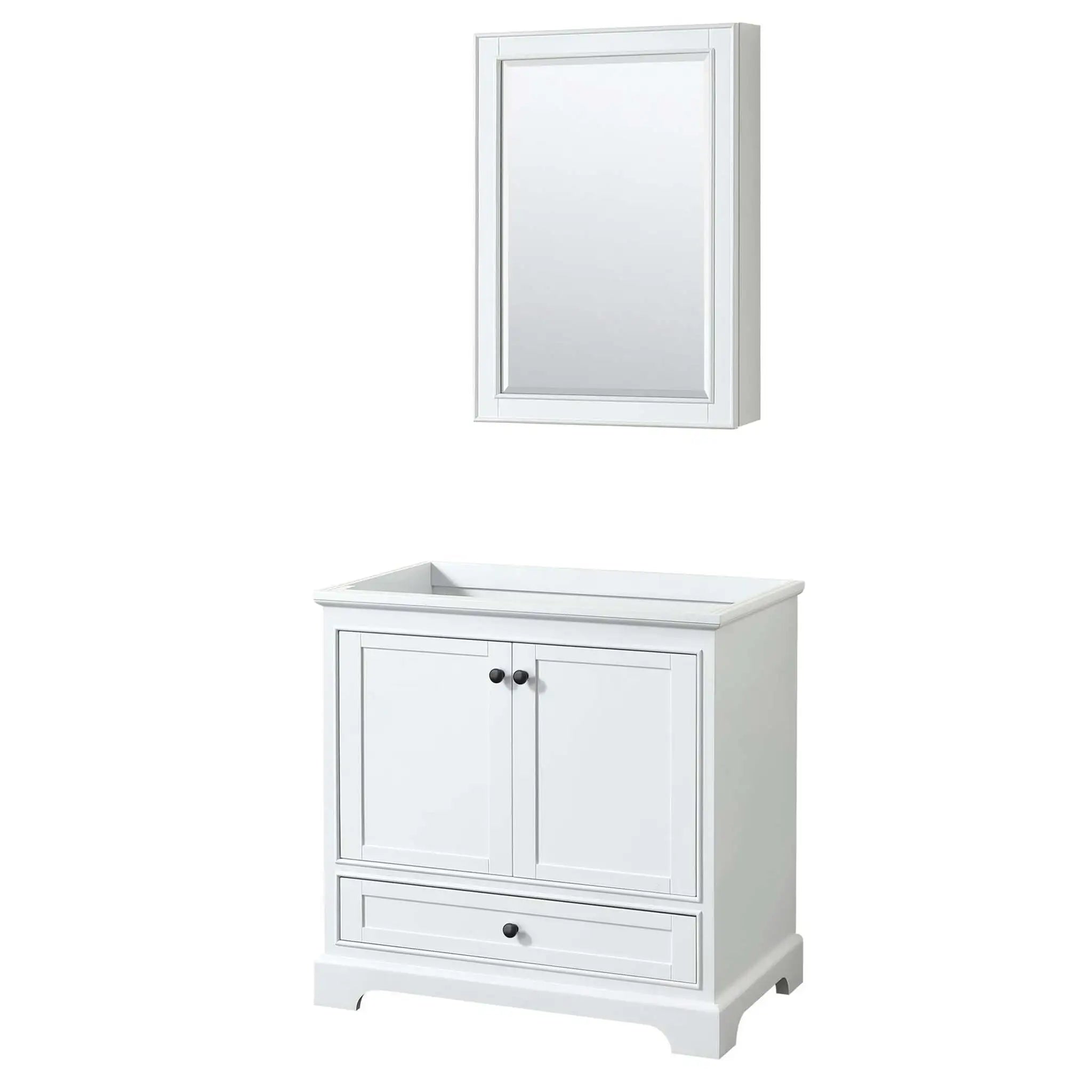 36" Deborah Single Bathroom Vanity in White with Matte Black Trim & Medicine Cabinet by Wyndham