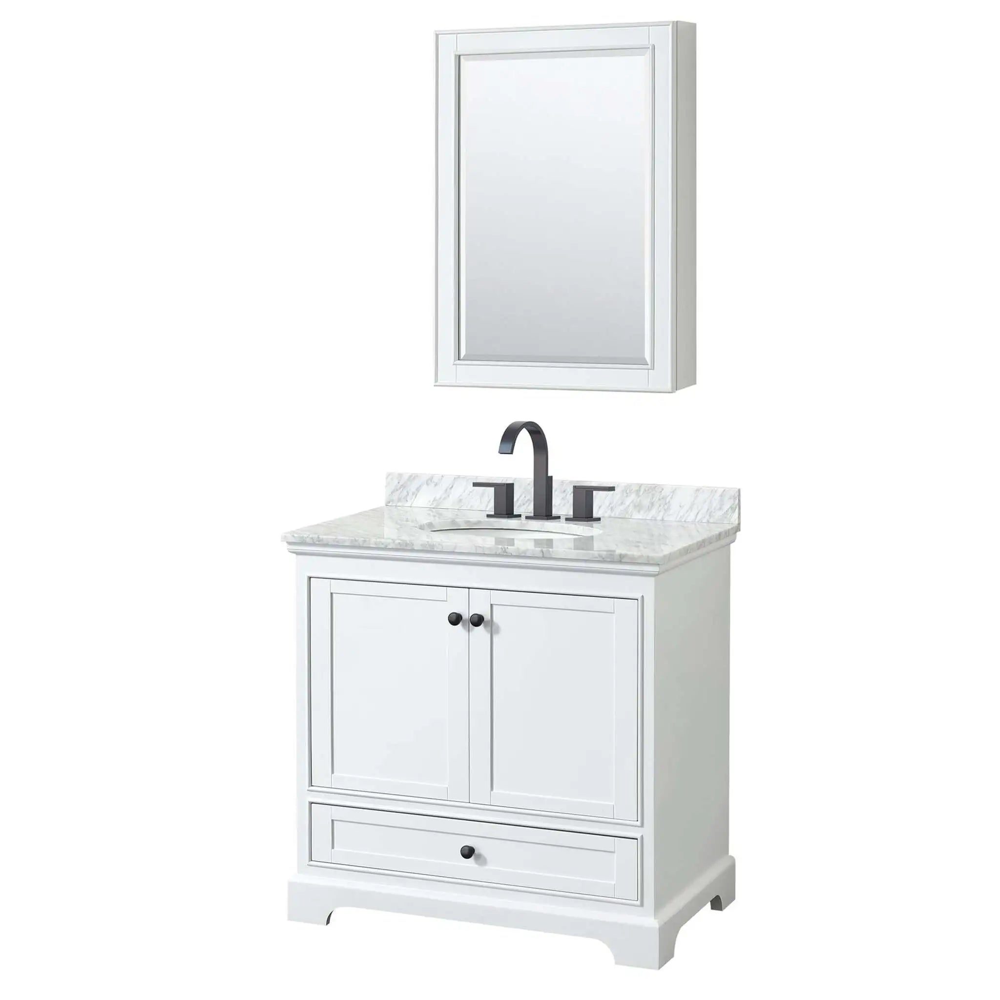 36" Deborah Single Bathroom Vanity in White with Matte Black Trim & Medicine Cabinet by Wyndham