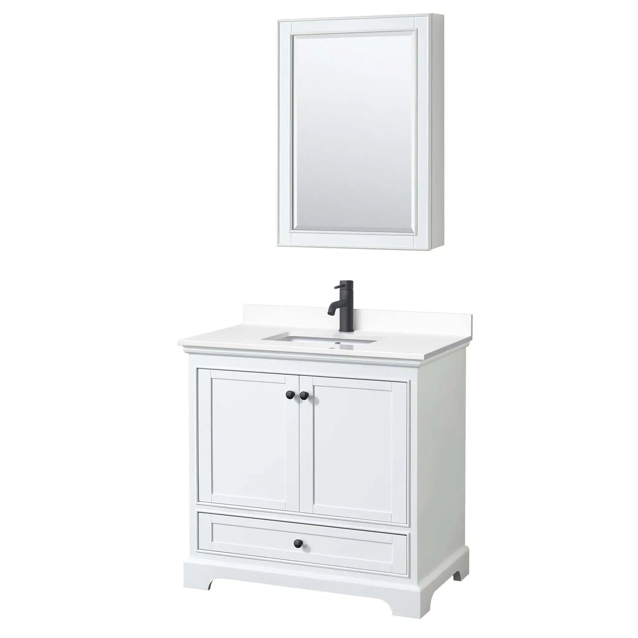 36" Deborah Single Bathroom Vanity in White with Matte Black Trim & Medicine Cabinet by Wyndham