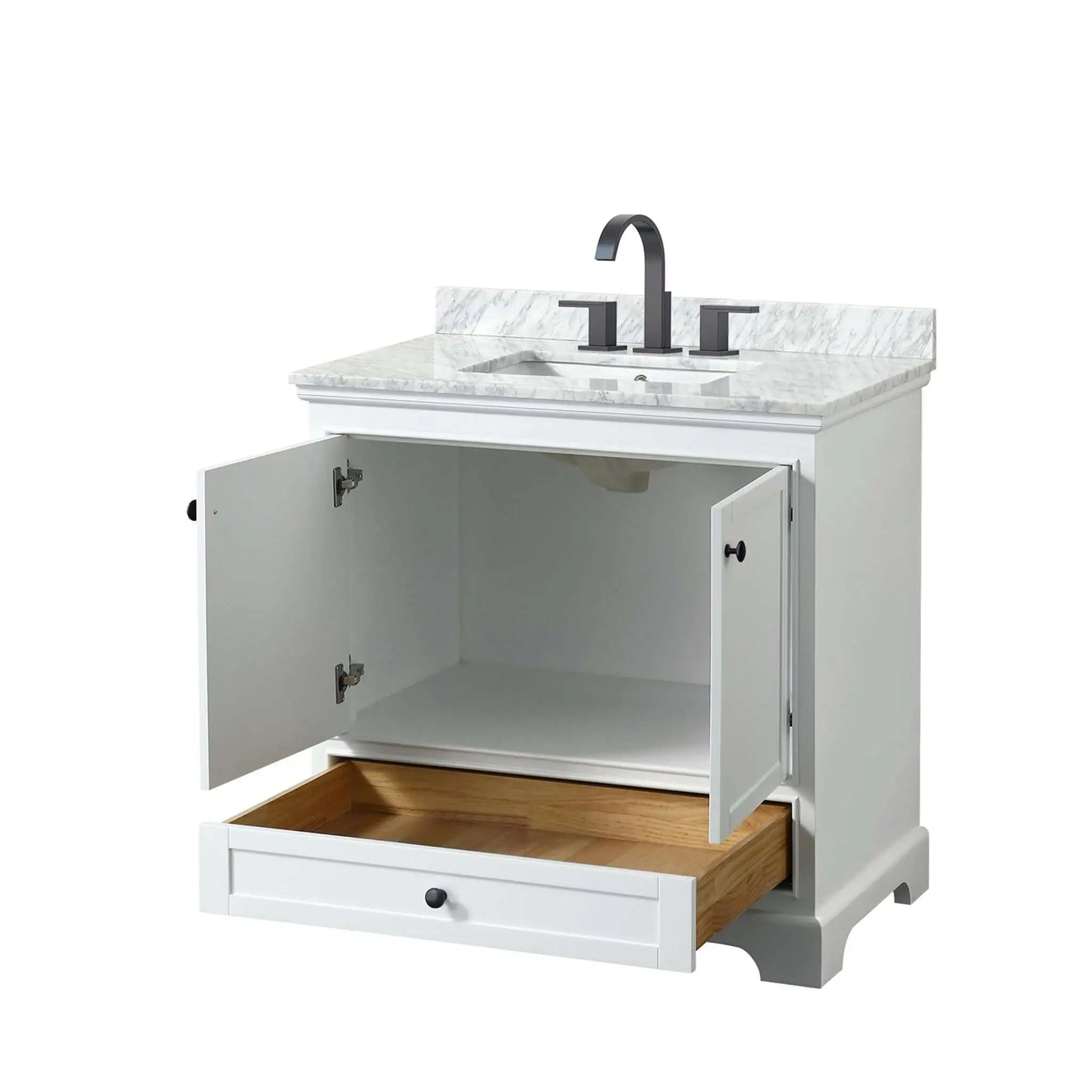36" Deborah Single Bathroom Vanity in White with Matte Black Trim by Wyndham