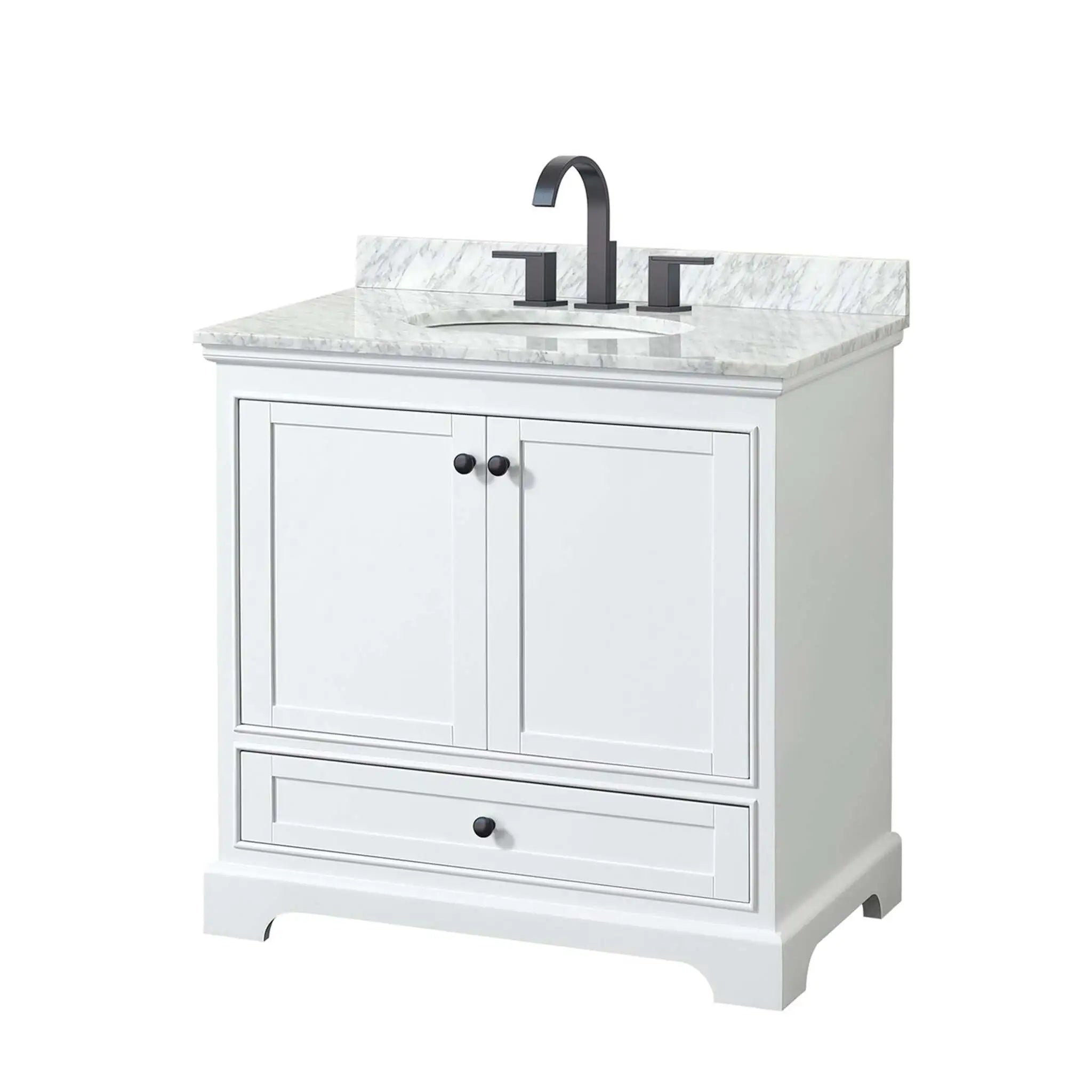 36" Deborah Single Bathroom Vanity in White with Matte Black Trim by Wyndham