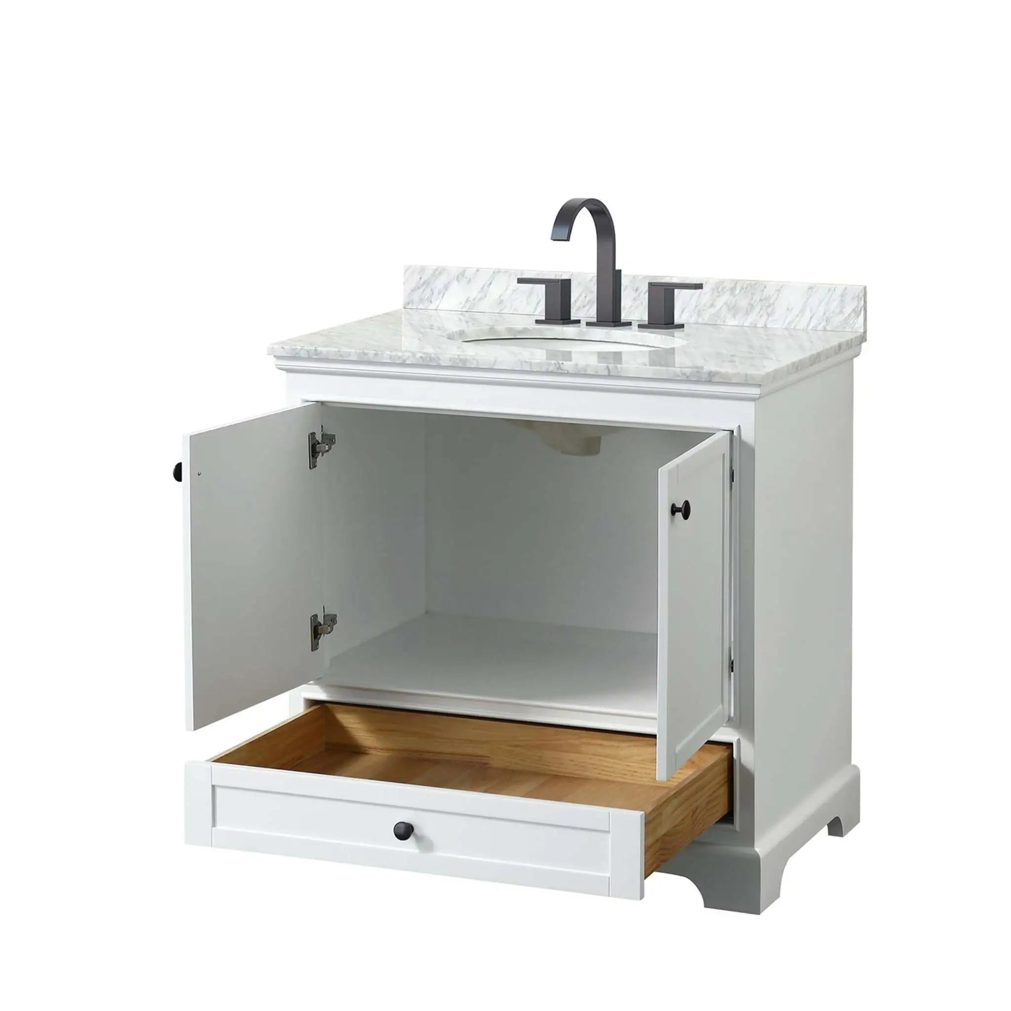36" Deborah Single Bathroom Vanity in White with Matte Black Trim by Wyndham