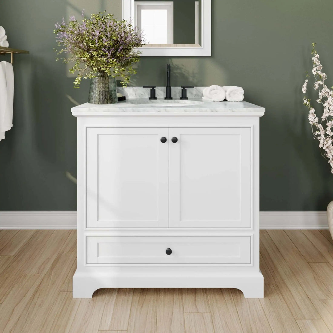 36" Deborah Single Bathroom Vanity in White with Matte Black Trim by Wyndham
