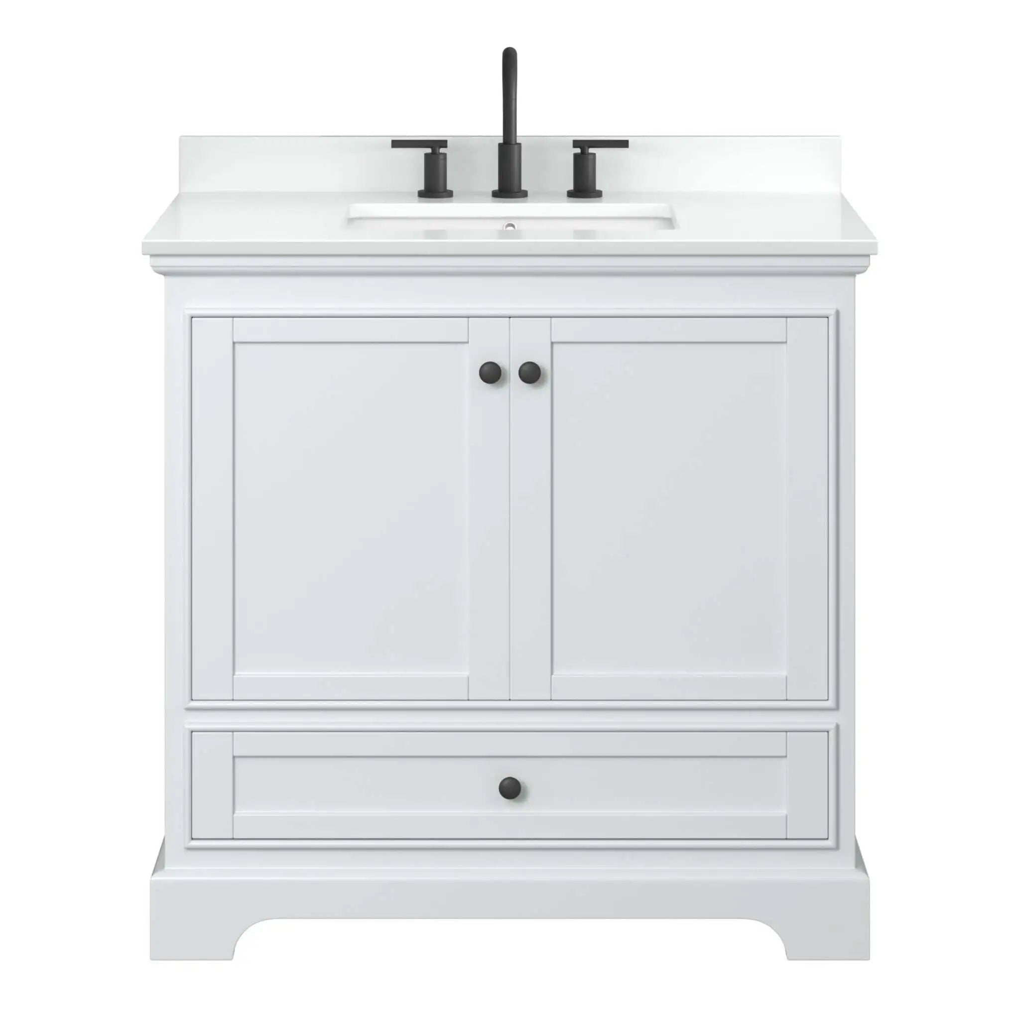 36" Deborah Single Bathroom Vanity in White with Matte Black Trim by Wyndham