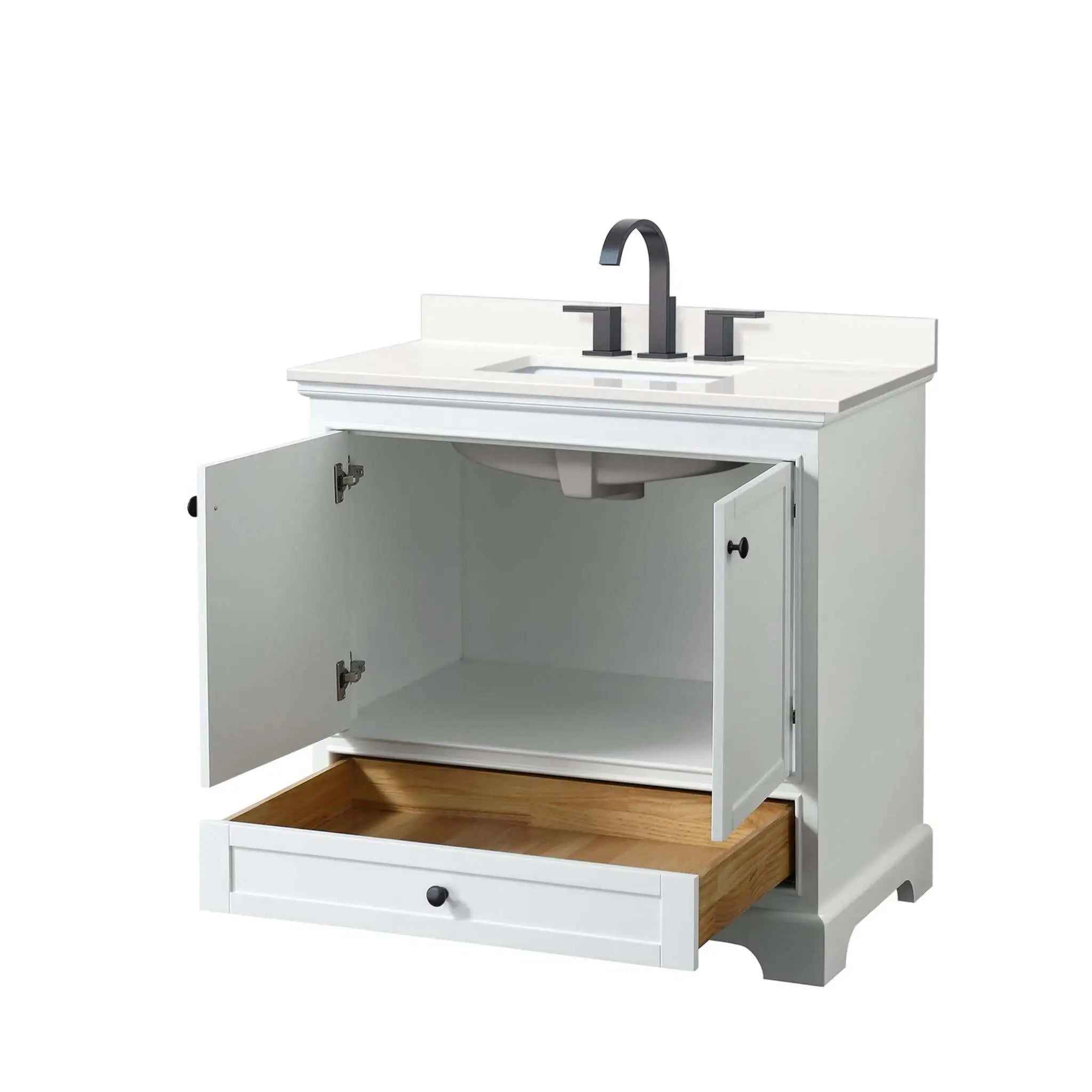 36" Deborah Single Bathroom Vanity in White with Matte Black Trim by Wyndham