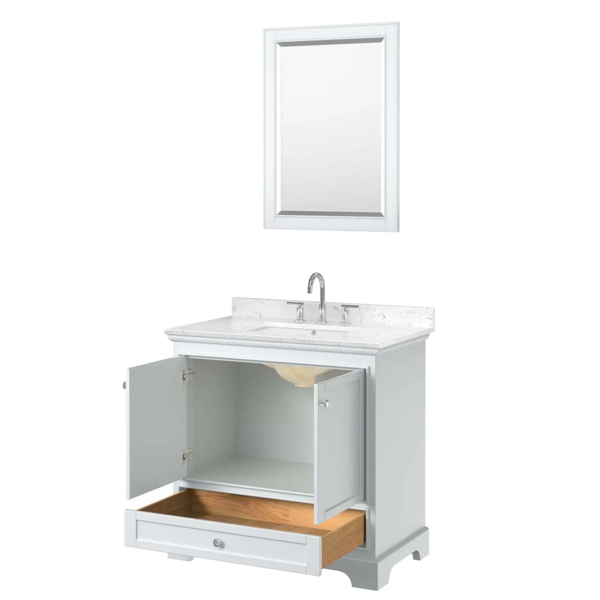 36" Deborah Single Bathroom Vanity in White with Polished Chrome Trim & 24" Mirror by Wyndham