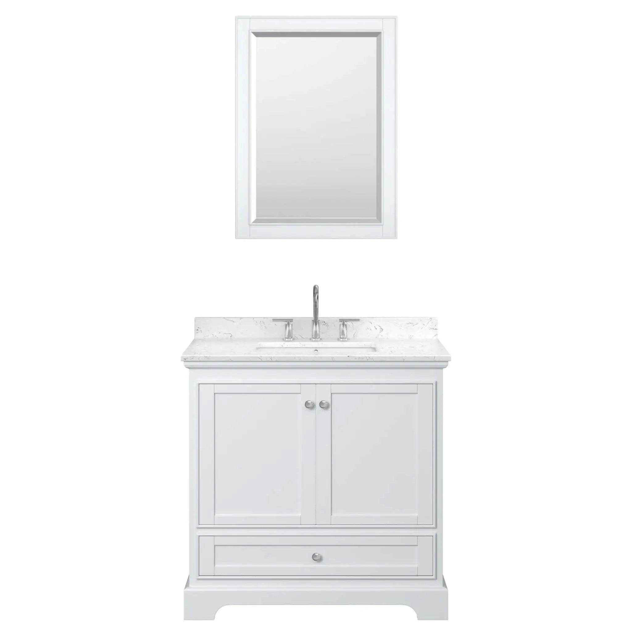 36" Deborah Single Bathroom Vanity in White with Polished Chrome Trim & 24" Mirror by Wyndham