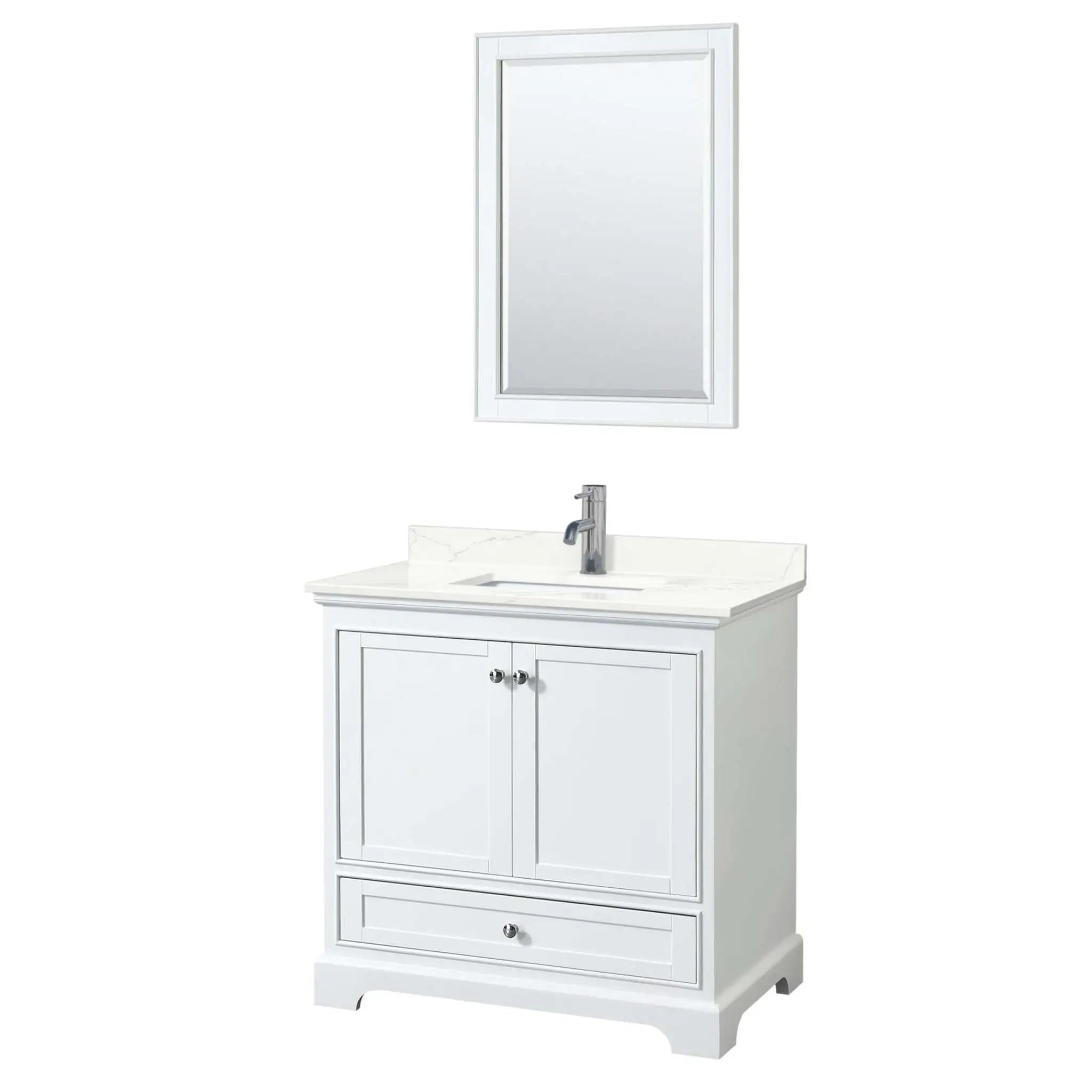 36" Deborah Single Bathroom Vanity in White with Polished Chrome Trim & 24" Mirror by Wyndham