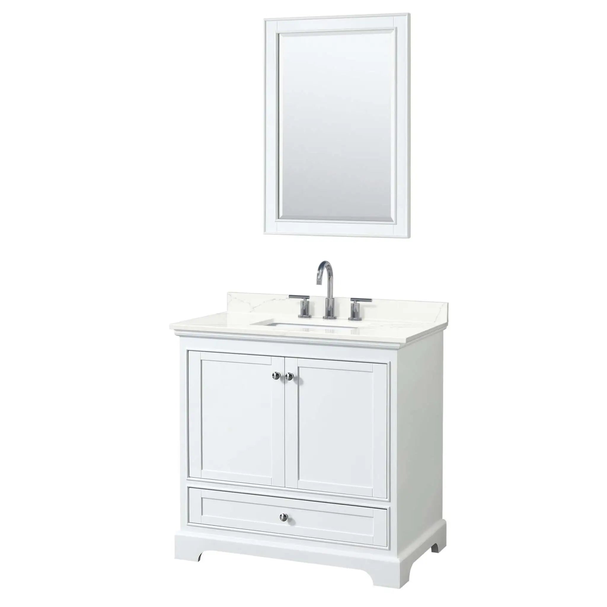 36" Deborah Single Bathroom Vanity in White with Polished Chrome Trim & 24" Mirror by Wyndham