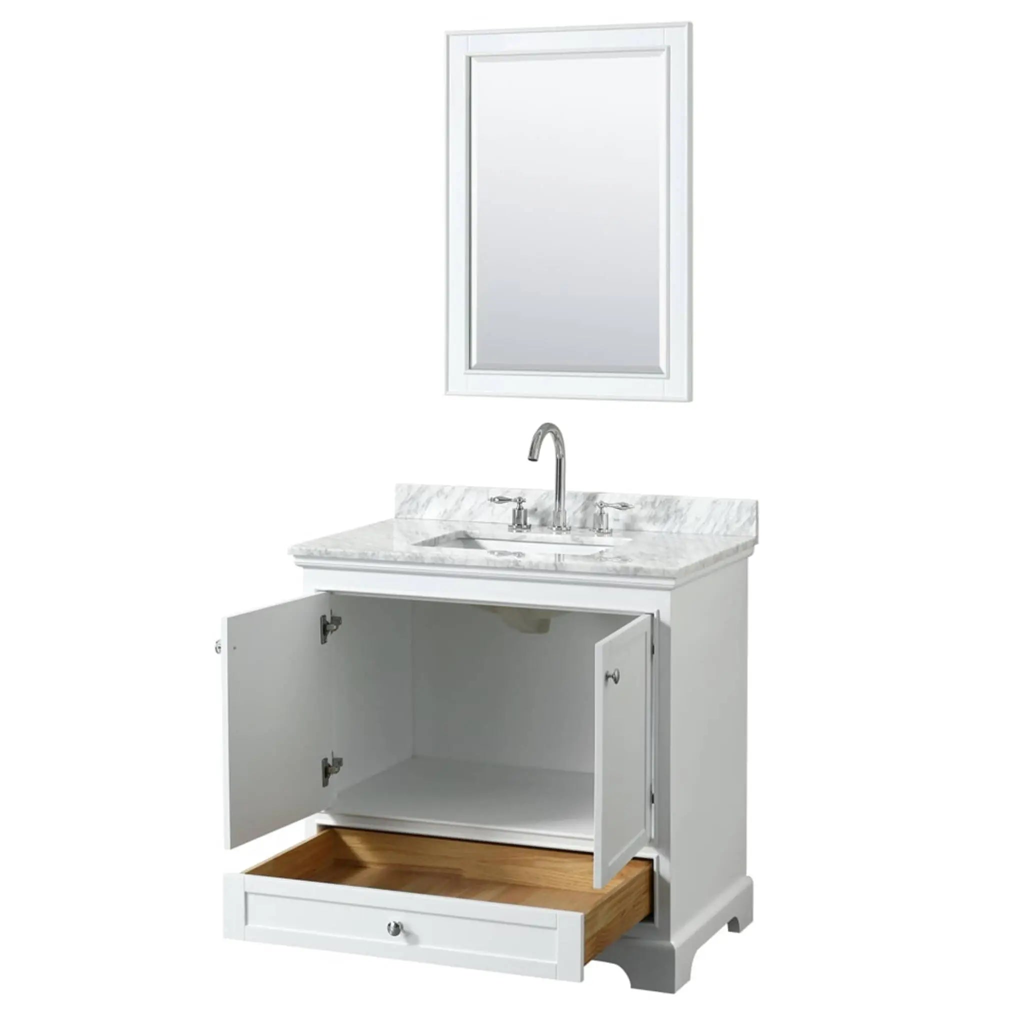 36" Deborah Single Bathroom Vanity in White with Polished Chrome Trim & 24" Mirror by Wyndham