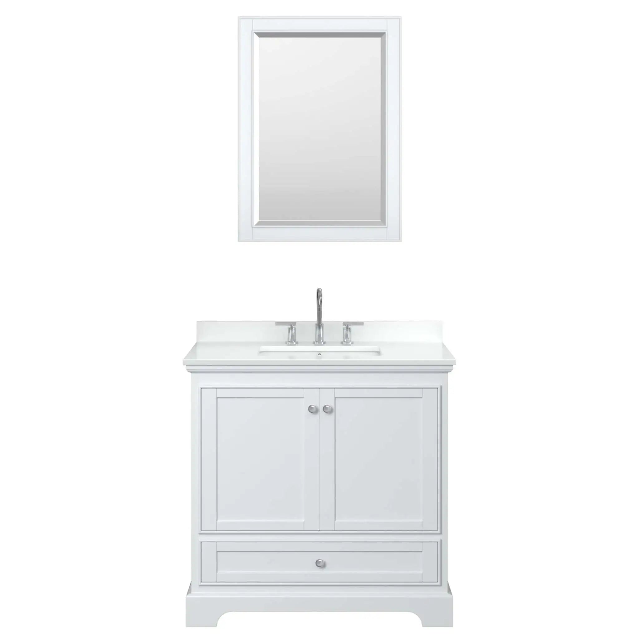 36" Deborah Single Bathroom Vanity in White with Polished Chrome Trim & 24" Mirror by Wyndham
