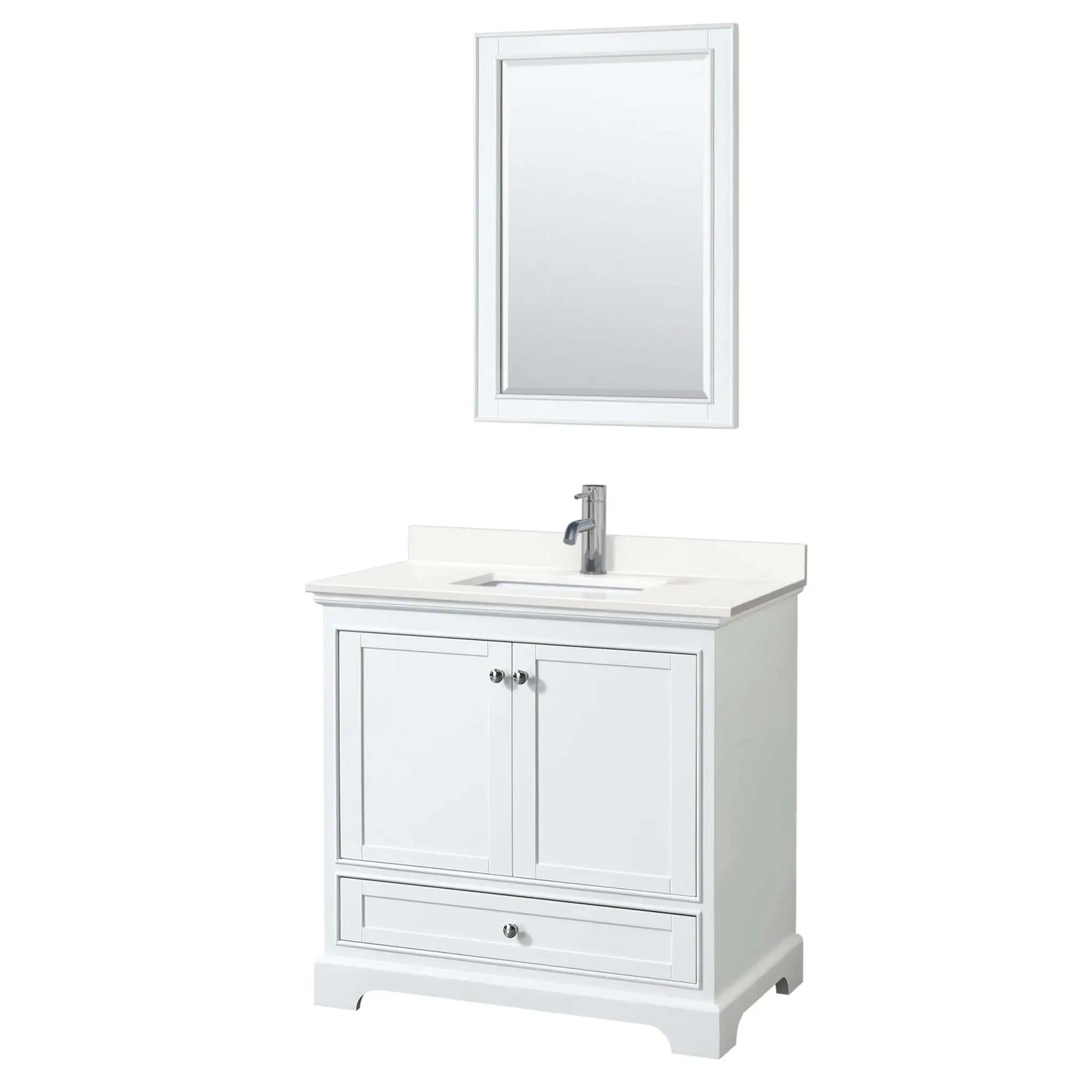 36" Deborah Single Bathroom Vanity in White with Polished Chrome Trim & 24" Mirror by Wyndham