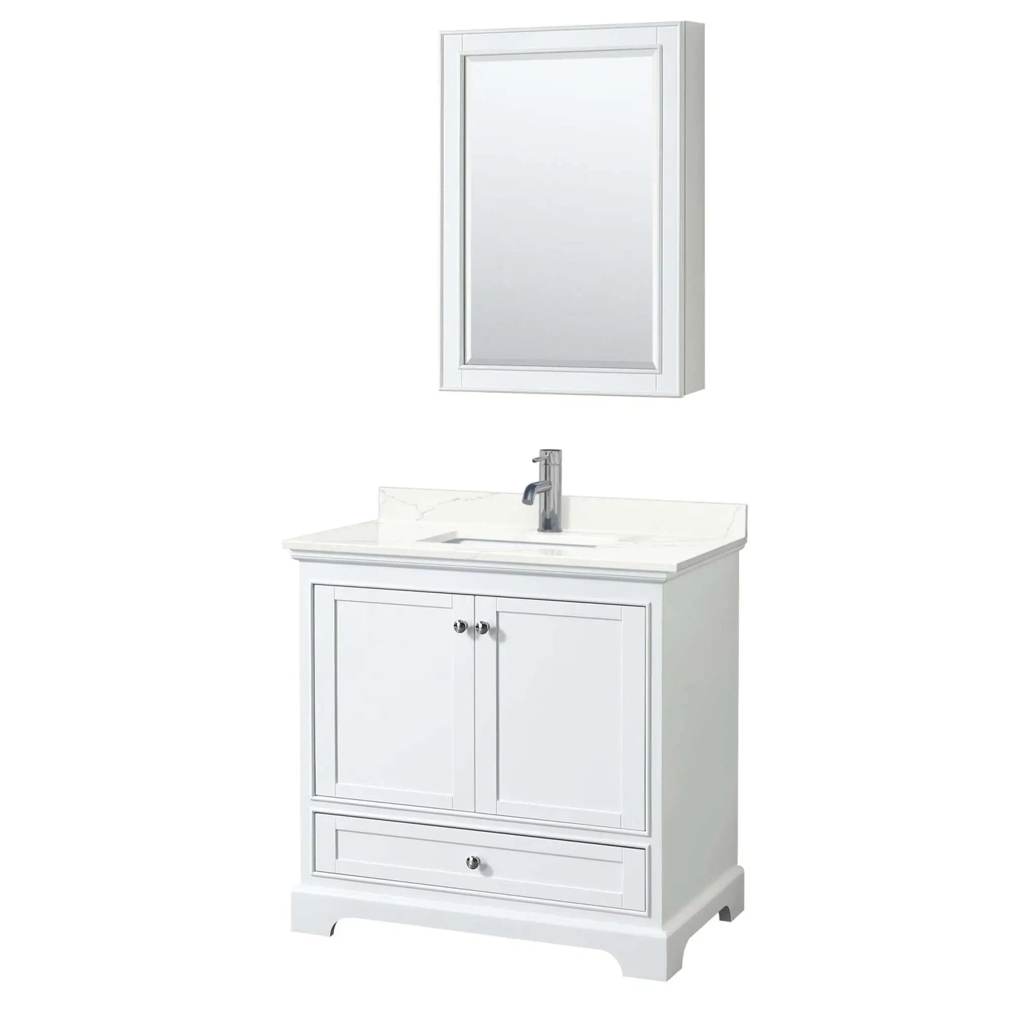 36" Deborah Single Bathroom Vanity in White with Polished Chrome Trim & Medicine Cabinet by Wyndham