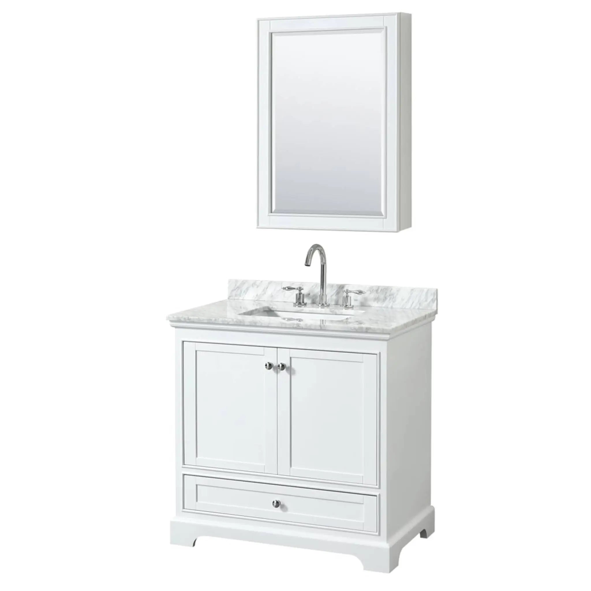 36" Deborah Single Bathroom Vanity in White with Polished Chrome Trim & Medicine Cabinet by Wyndham