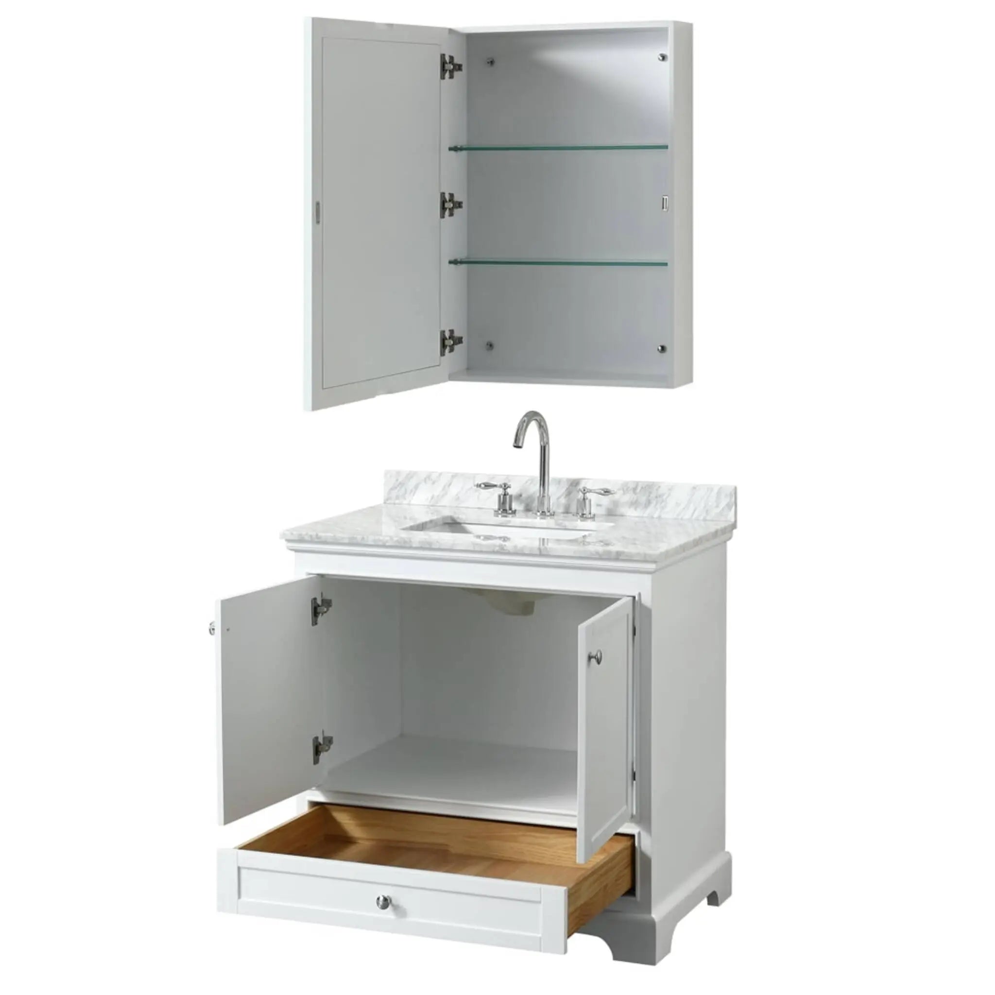 36" Deborah Single Bathroom Vanity in White with Polished Chrome Trim & Medicine Cabinet by Wyndham
