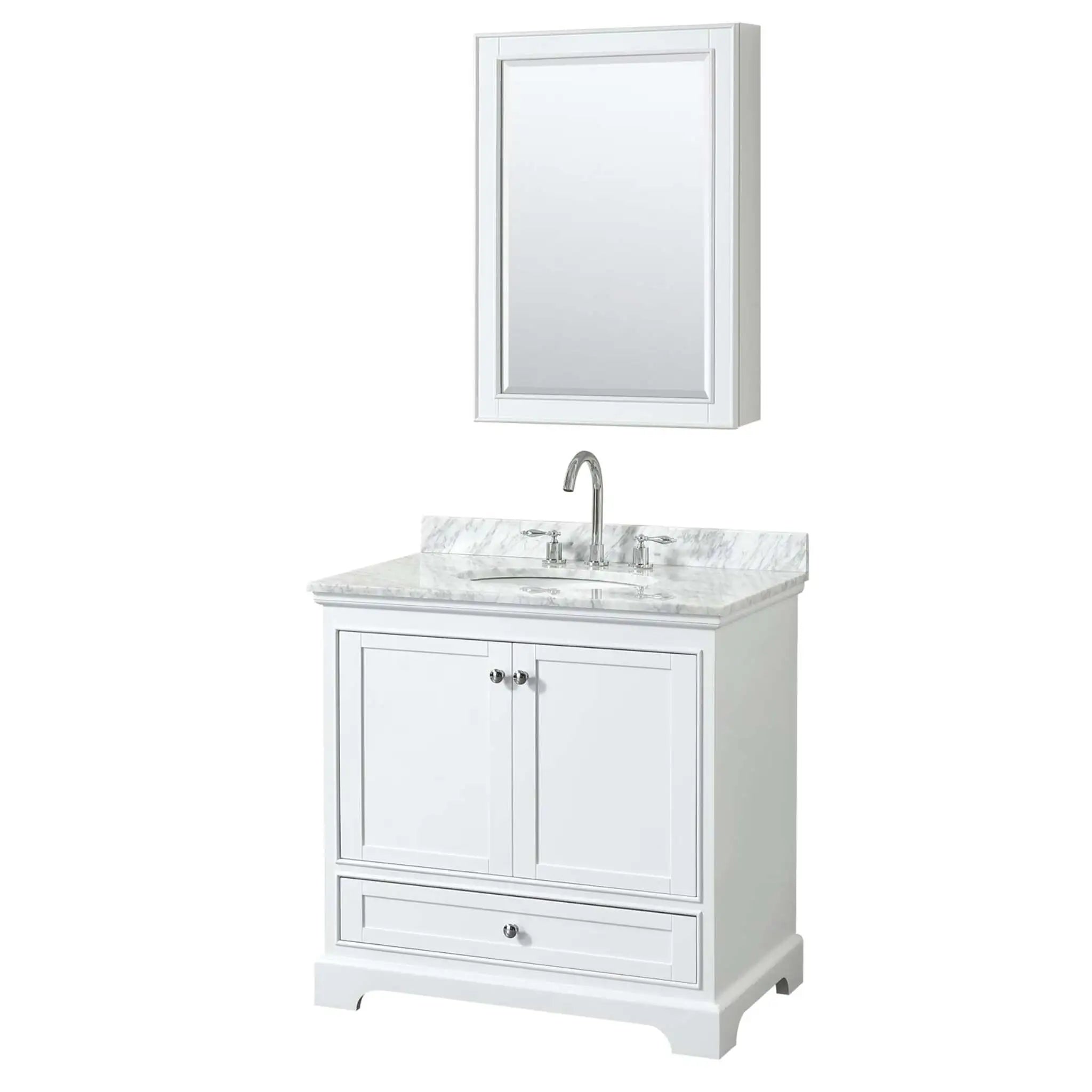 36" Deborah Single Bathroom Vanity in White with Polished Chrome Trim & Medicine Cabinet by Wyndham