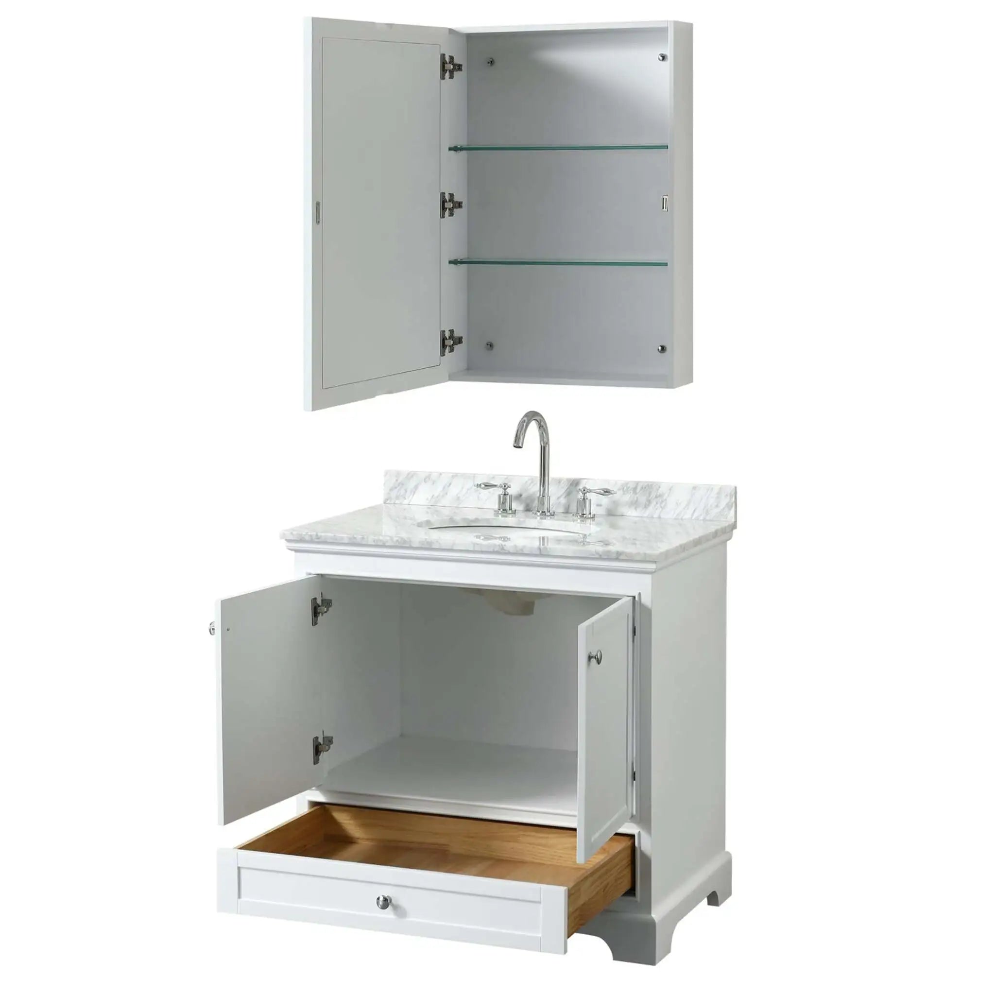 36" Deborah Single Bathroom Vanity in White with Polished Chrome Trim & Medicine Cabinet by Wyndham
