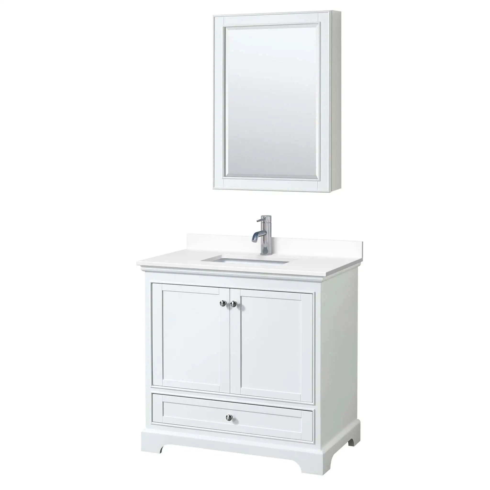 36" Deborah Single Bathroom Vanity in White with Polished Chrome Trim & Medicine Cabinet by Wyndham
