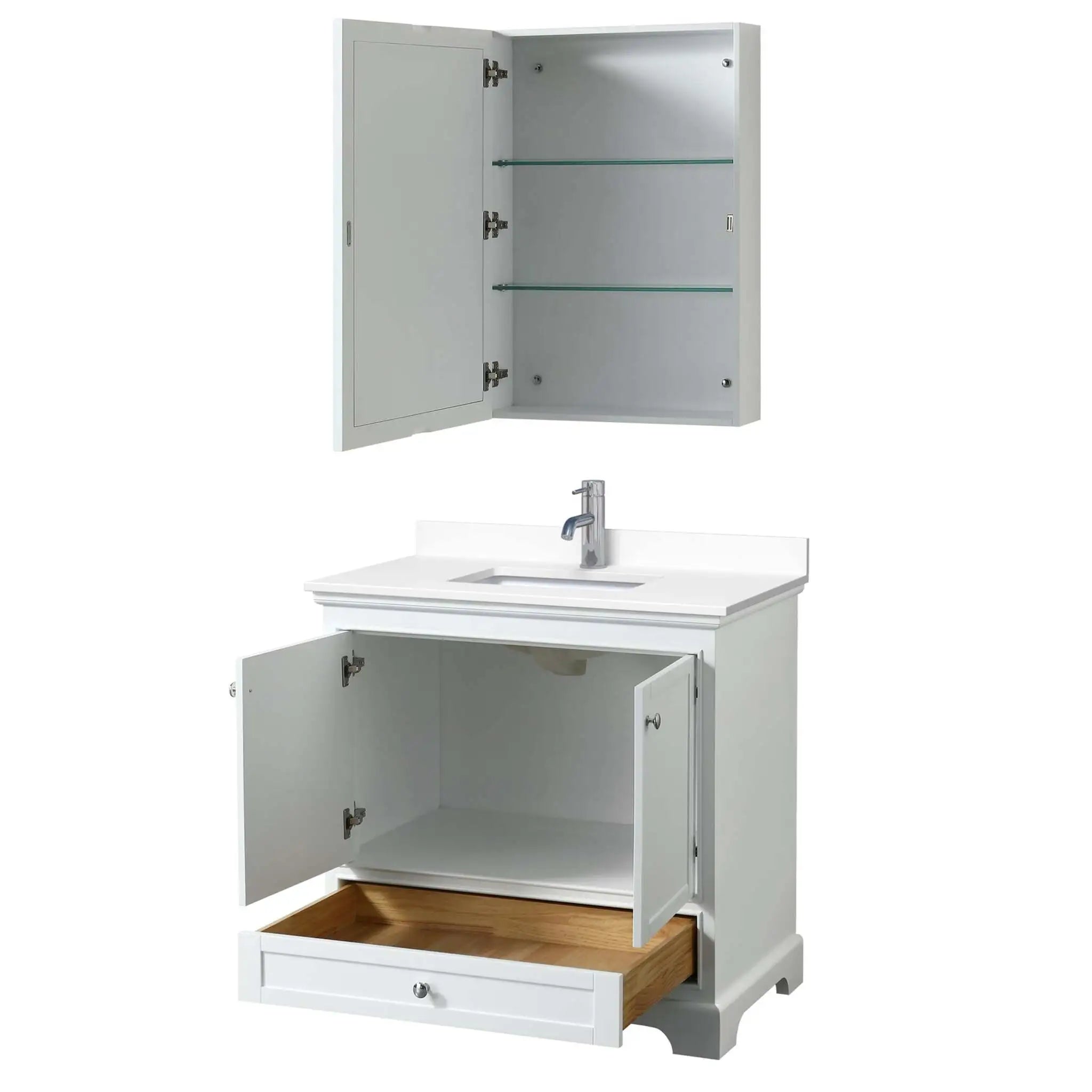 36" Deborah Single Bathroom Vanity in White with Polished Chrome Trim & Medicine Cabinet by Wyndham