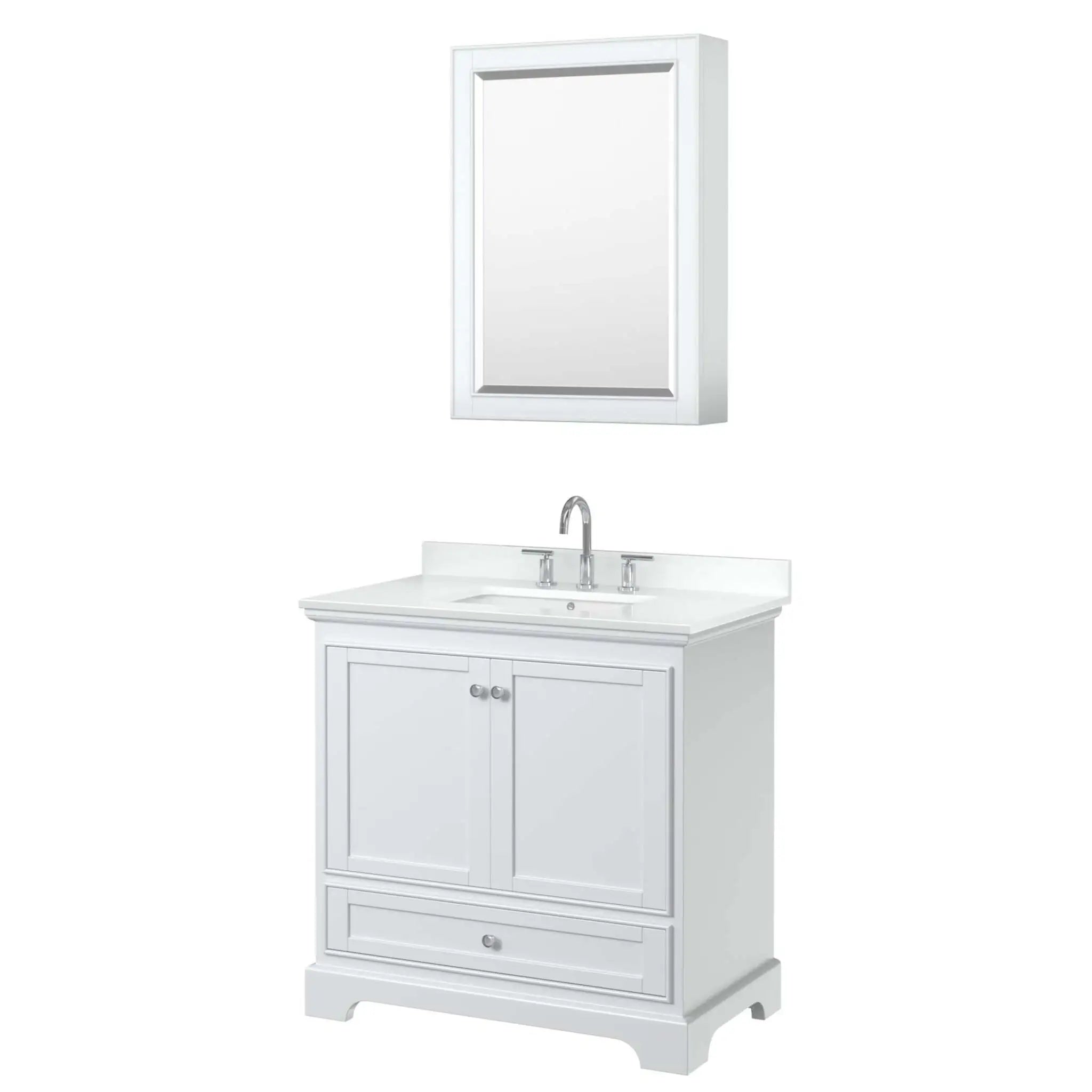36" Deborah Single Bathroom Vanity in White with Polished Chrome Trim & Medicine Cabinet by Wyndham