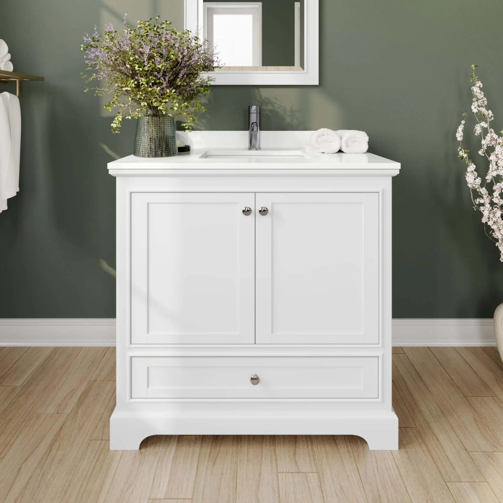 36" Deborah Single Bathroom Vanity in White with Polished Chrome Trim & Medicine Cabinet by Wyndham