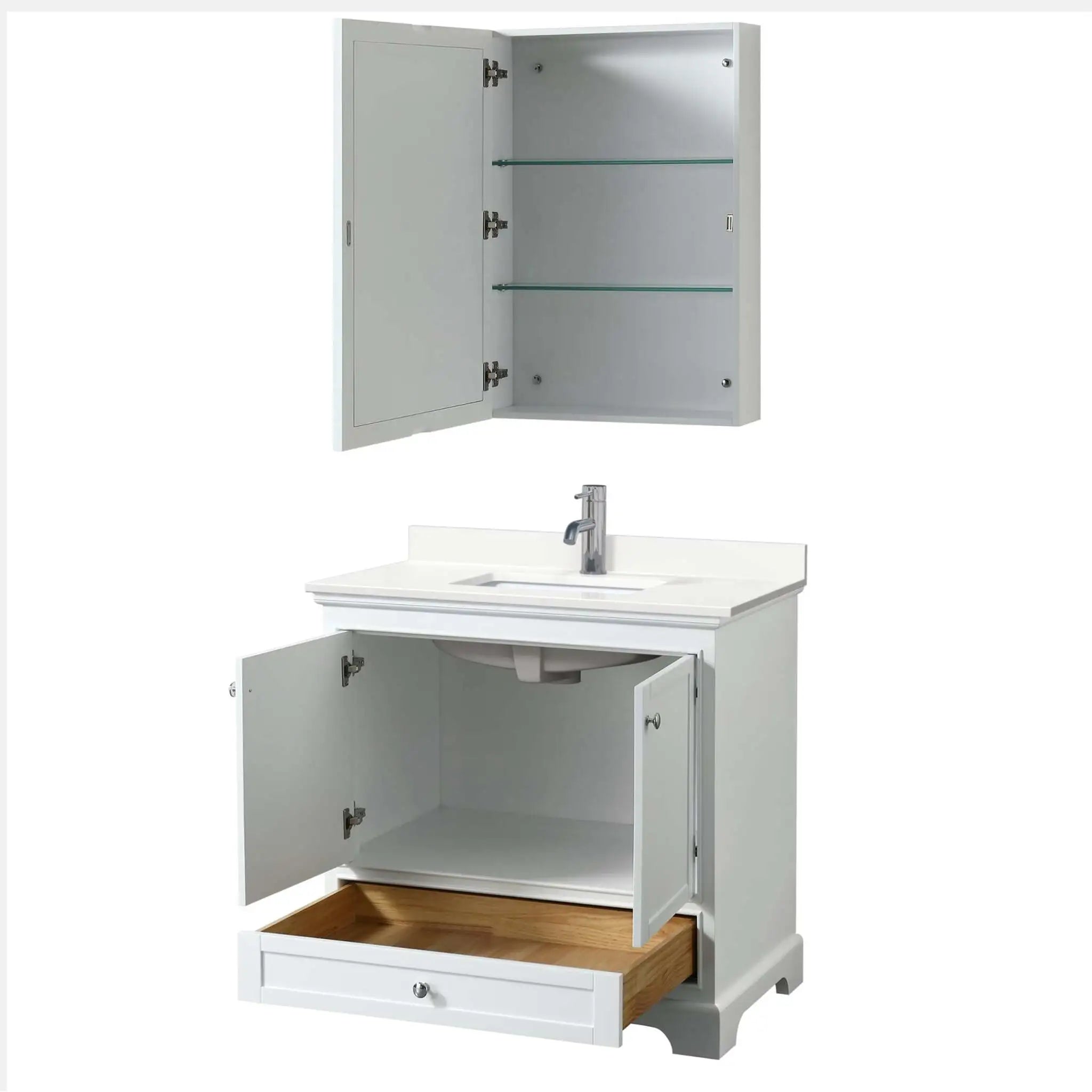 36" Deborah Single Bathroom Vanity in White with Polished Chrome Trim & Medicine Cabinet by Wyndham