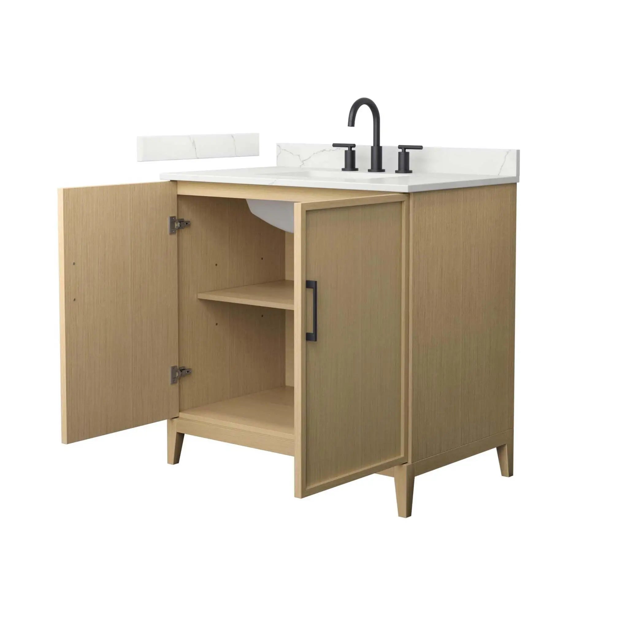 36" Elan Single Bathroom Vanity in White Oak with Matte Black Trim by Wyndham