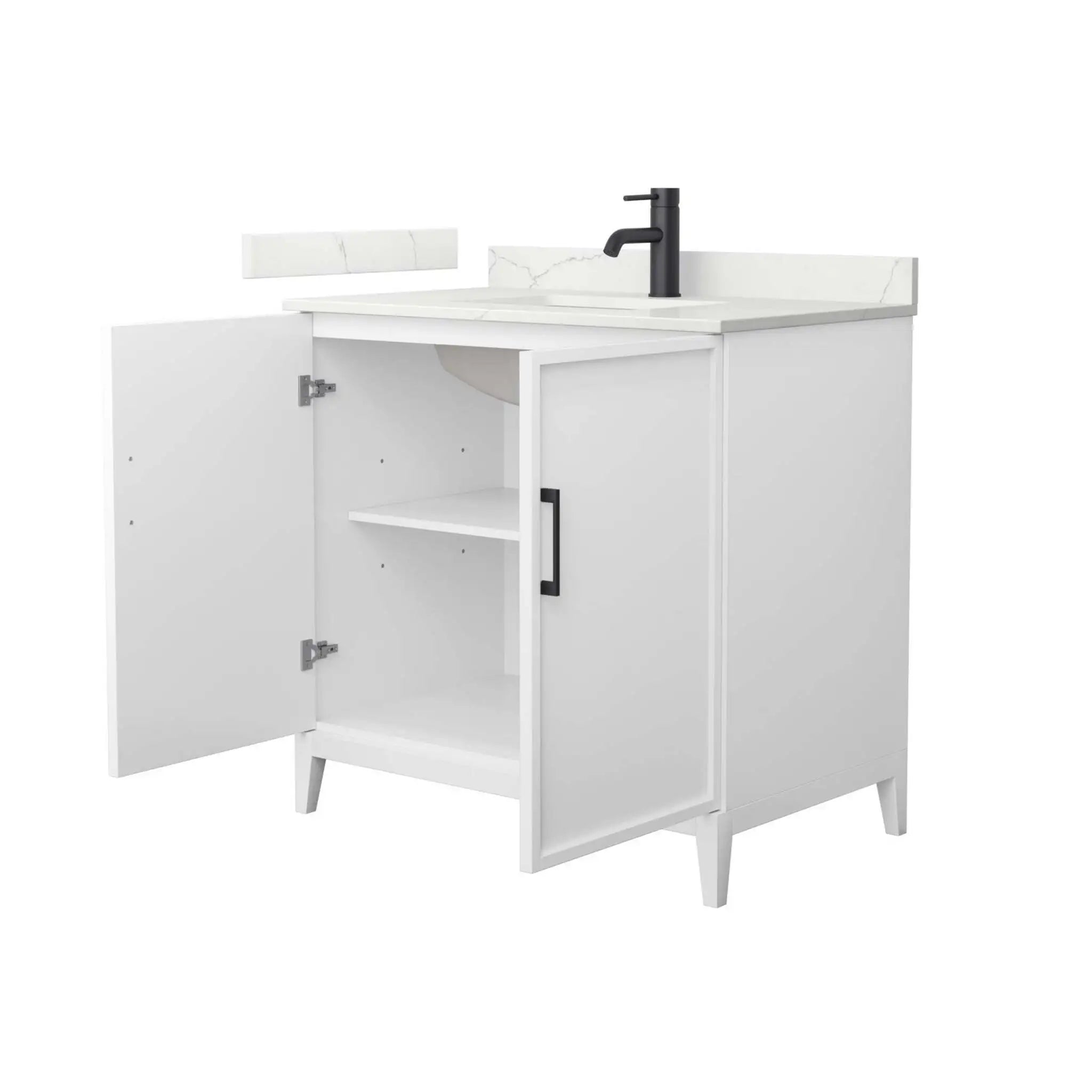 36" Elan Single Bathroom Vanity in White with Matte Black Trim by Wyndham